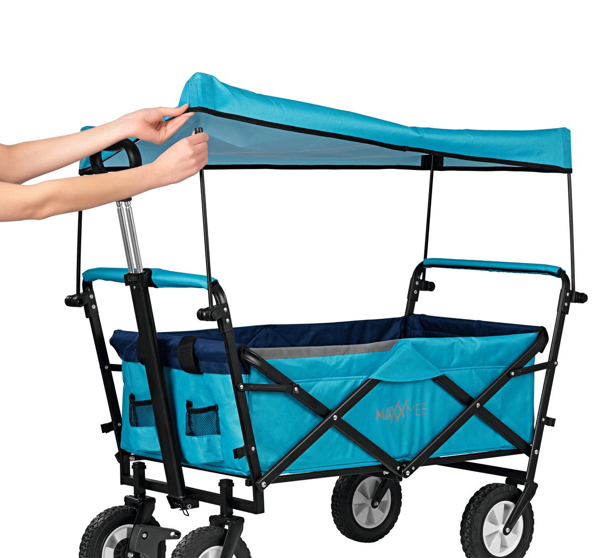Bollerwagen Maxxmee Blau Max. 80 Kg Mit Sonnendach, Faltbar - Blau, Basics, Kunststoff/Textil (108/52/100cm)