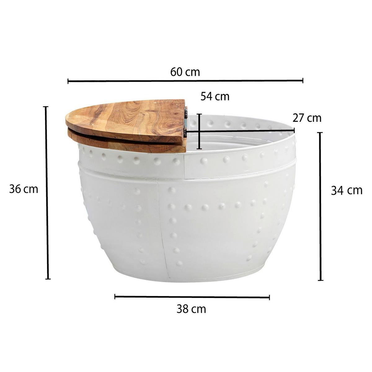 Couchtisch Rund mit Holzplatte Wohnling, Mango/Weiß - Weiß/Braun, MODERN, Holz/Metall (60/60/36cm) - MID.YOU