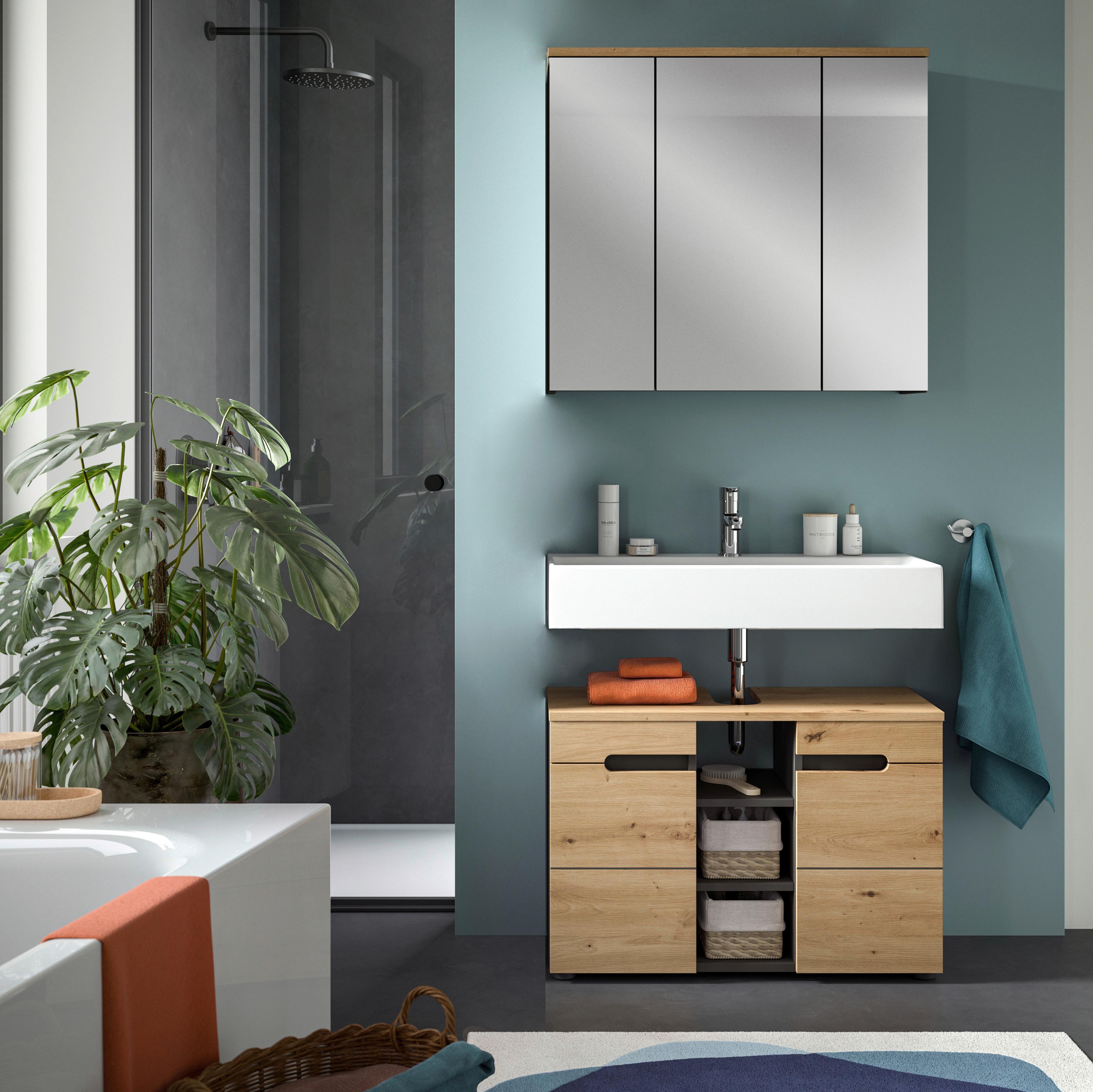 Badezimmer Canu Eiche Artisan Dekor B: 80 Cm - Schwarz/Eiche Artisan, MODERN, Glas/Holzwerkstoff (80cm) - MID.YOU