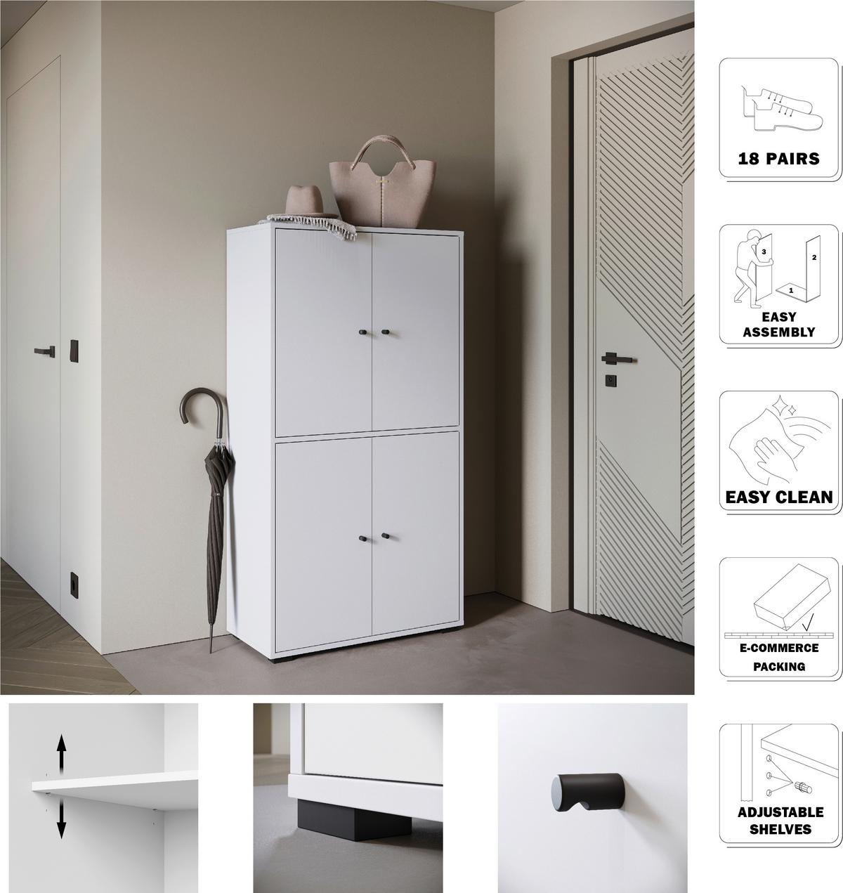 Schuhschrank Dino 020 Weiß B: 70 cm - Schwarz/Weiß, Basics, Holzwerkstoff (70/131/33cm) - P & B