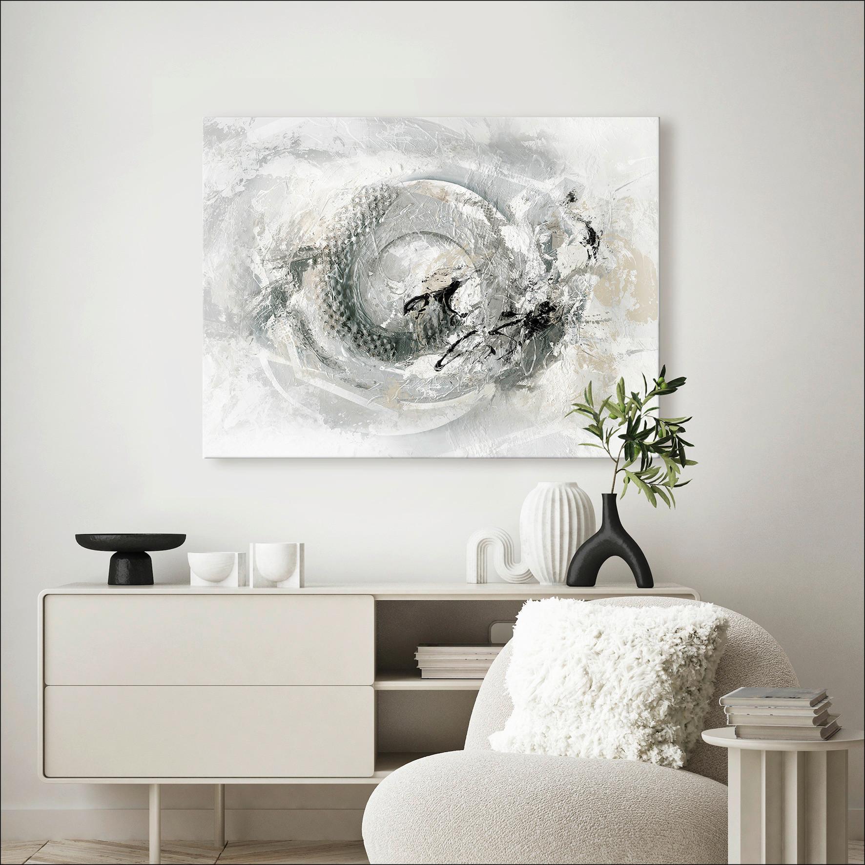 Leinwandbild Abstrakt Grau 84x116 Cm - Schwarz/Weiß, Basics, Papier/Holzwerkstoff (116/84/2cm)