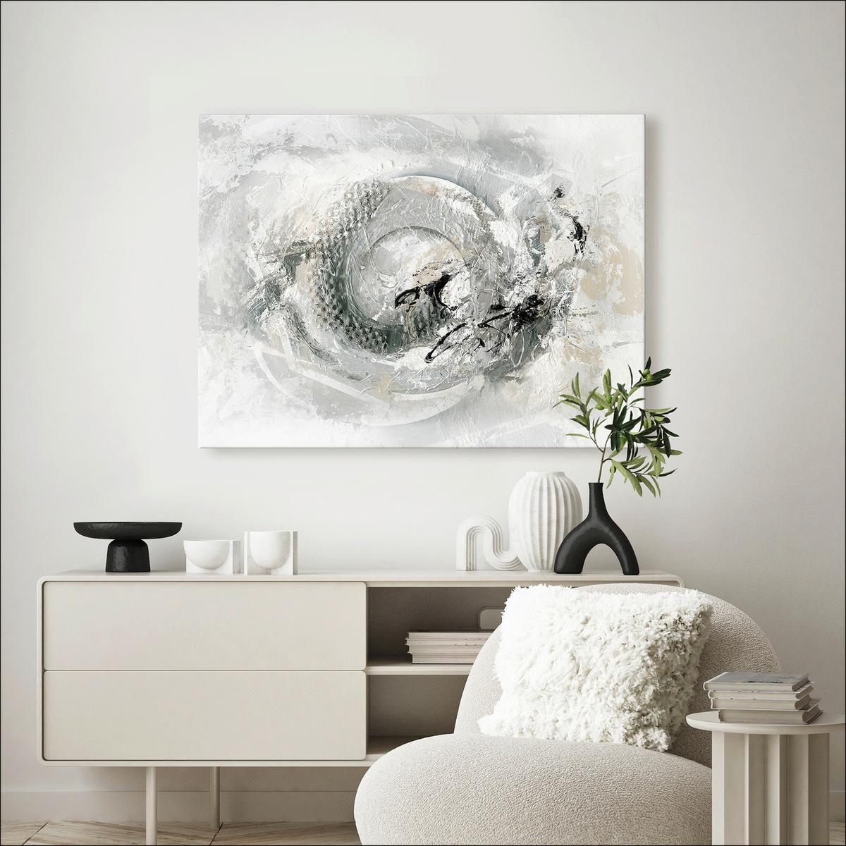 Leinwandbild Abstrakt Grau 84x116 Cm - Schwarz/Weiß, Basics, Papier/Holzwerkstoff (116/84/2cm)