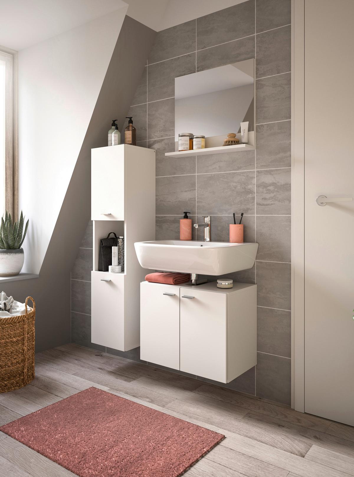 Badezimmer Boston Weiß B: 87 cm - Silberfarben/Weiß, MODERN, Glas/Holzwerkstoff (87cm) - MID.YOU