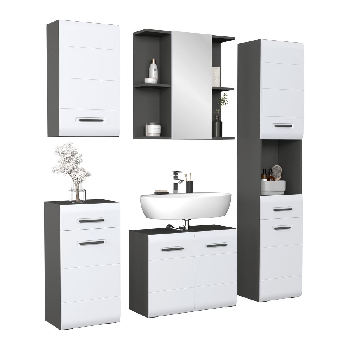 Spiegelschrank Pearl New Snol 119 BHT: 70x71x23 cm - Anthrazit/Weiß, KONVENTIONELL, Glas/Holzwerkstoff (70/71/23cm)