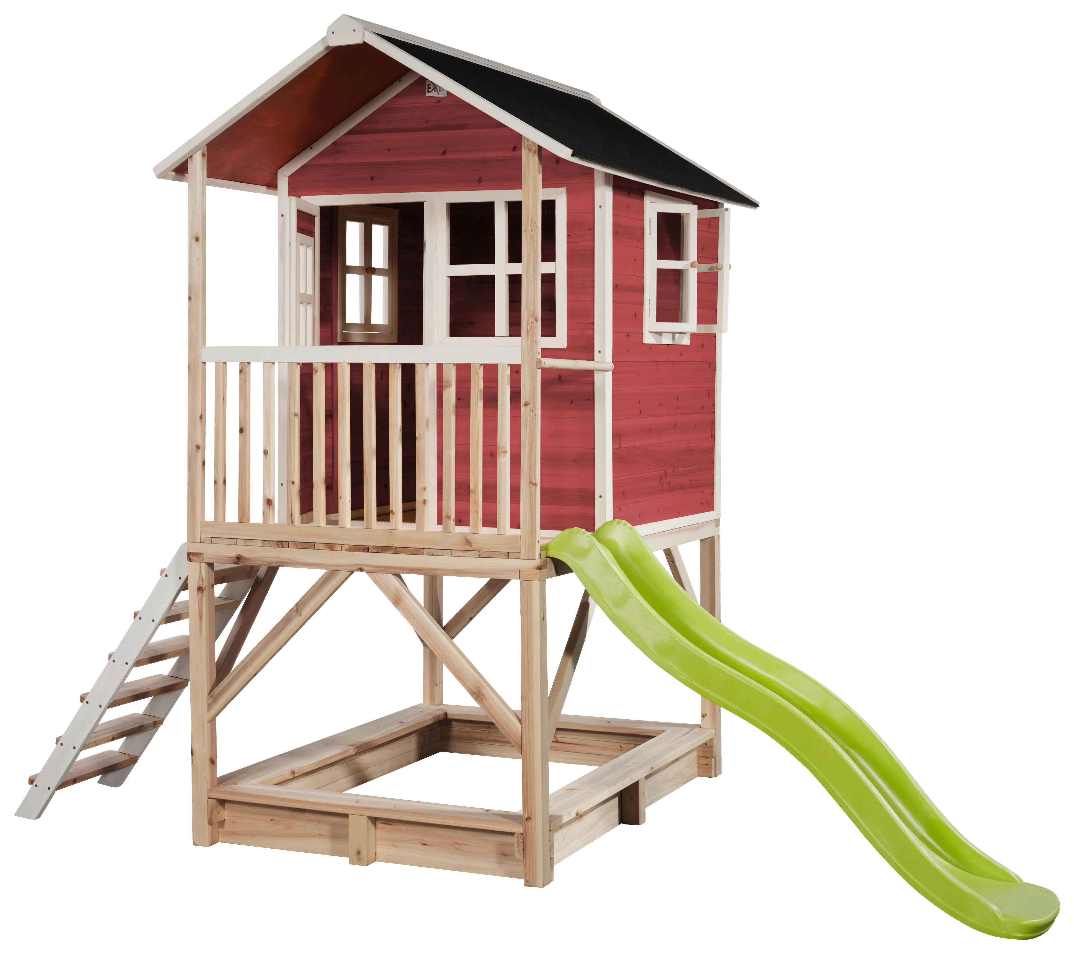 Stelzenhaus mit Sandkiste Rot Exit Loft 500 - Limette/Rot, KONVENTIONELL, Holz (329/190/253cm) - EXIT Toys