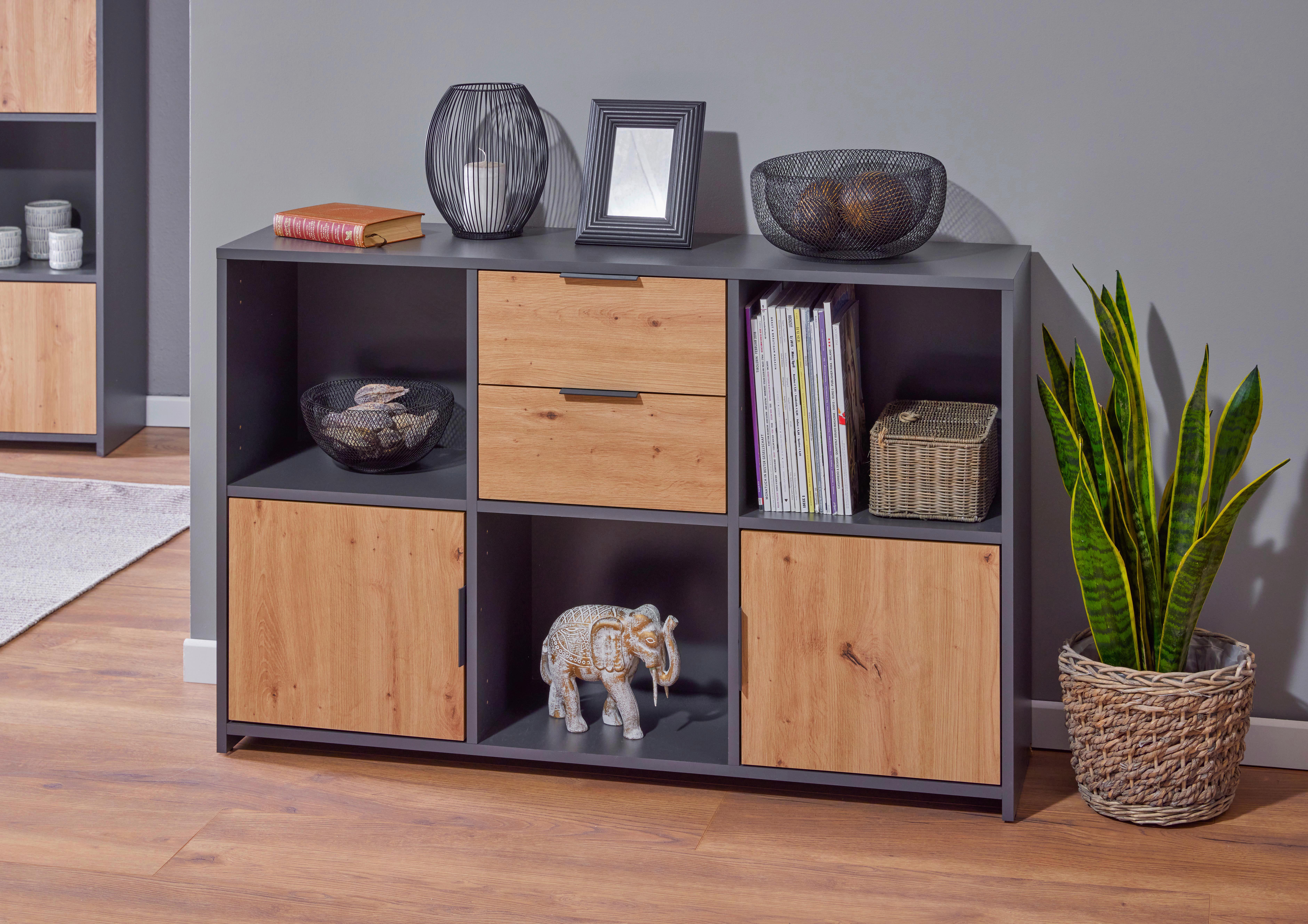 Kommode 120cm Pepeto, Anthrazit - Anthrazit/Eiche Artisan, Design, Holzwerkstoff (120/77/30cm) - Livetastic