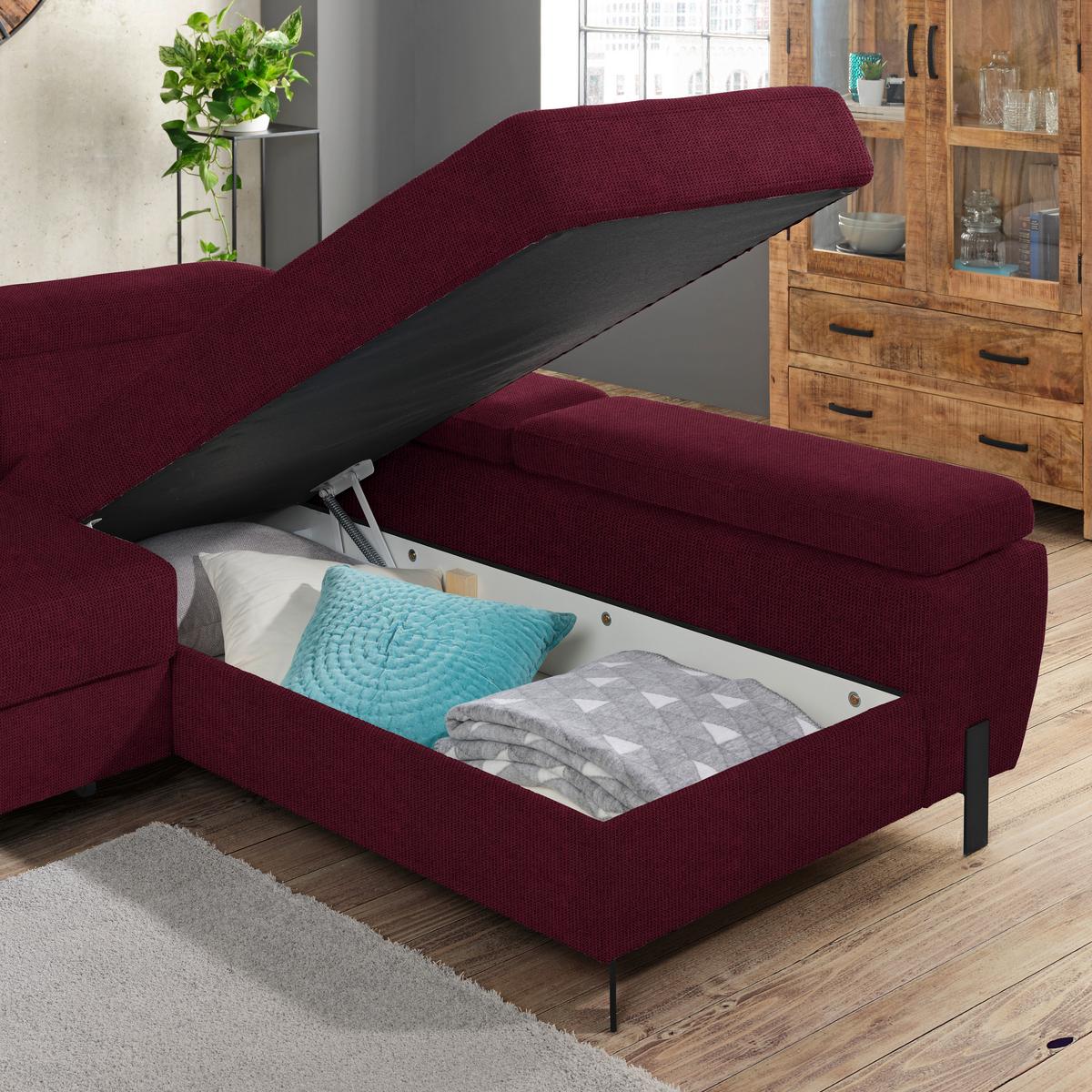 Rohová sedačka MILNA, pravá, bordová - čierna/bordová, Modern, kov/drevo (277/90/189cm) - Mömax