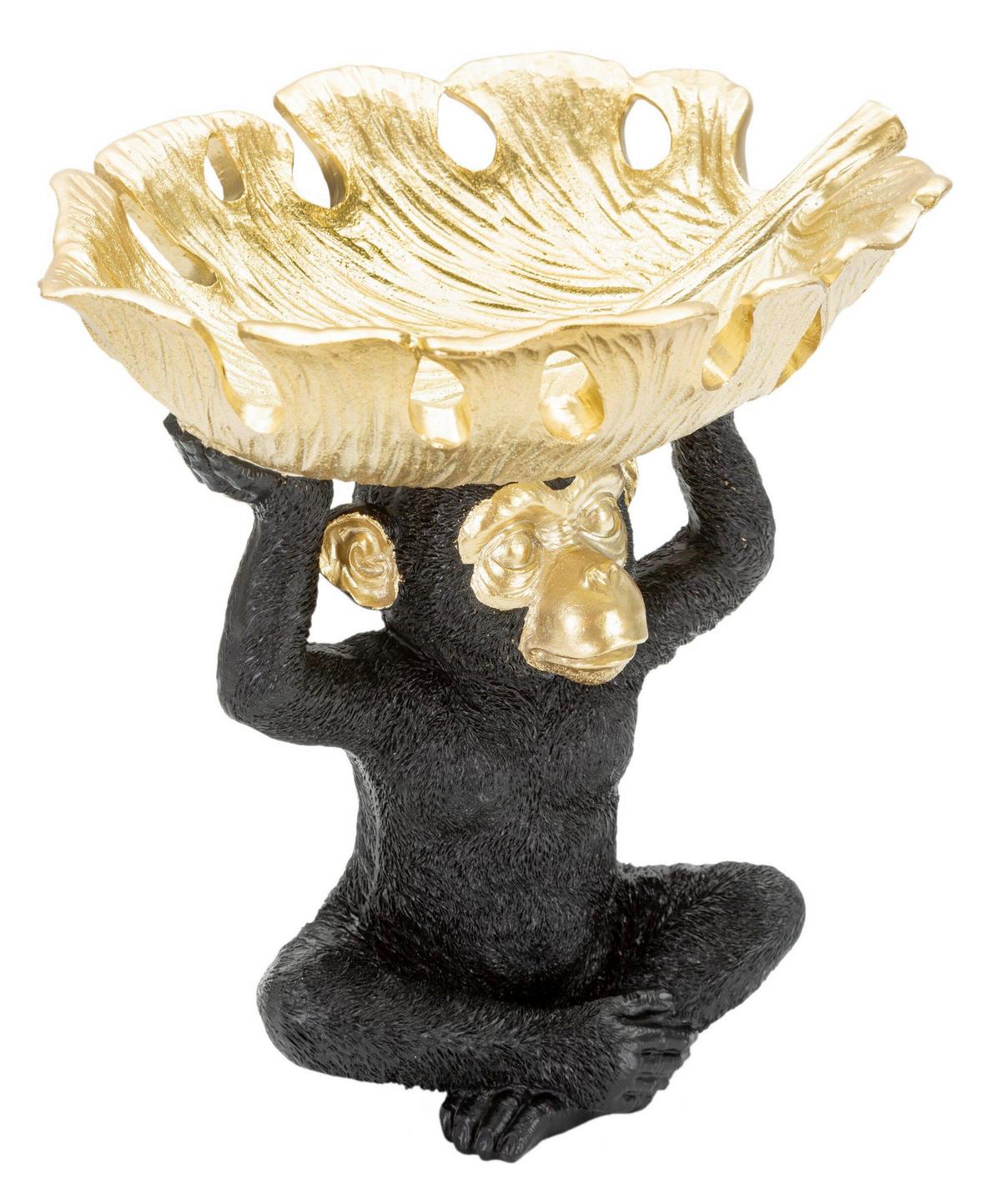Skluptur Decor Monkey Schwarz, Goldfarben, B: 25,2cm - Goldfarben/Schwarz, Basics, Kunststoff (25.2/24/21cm)