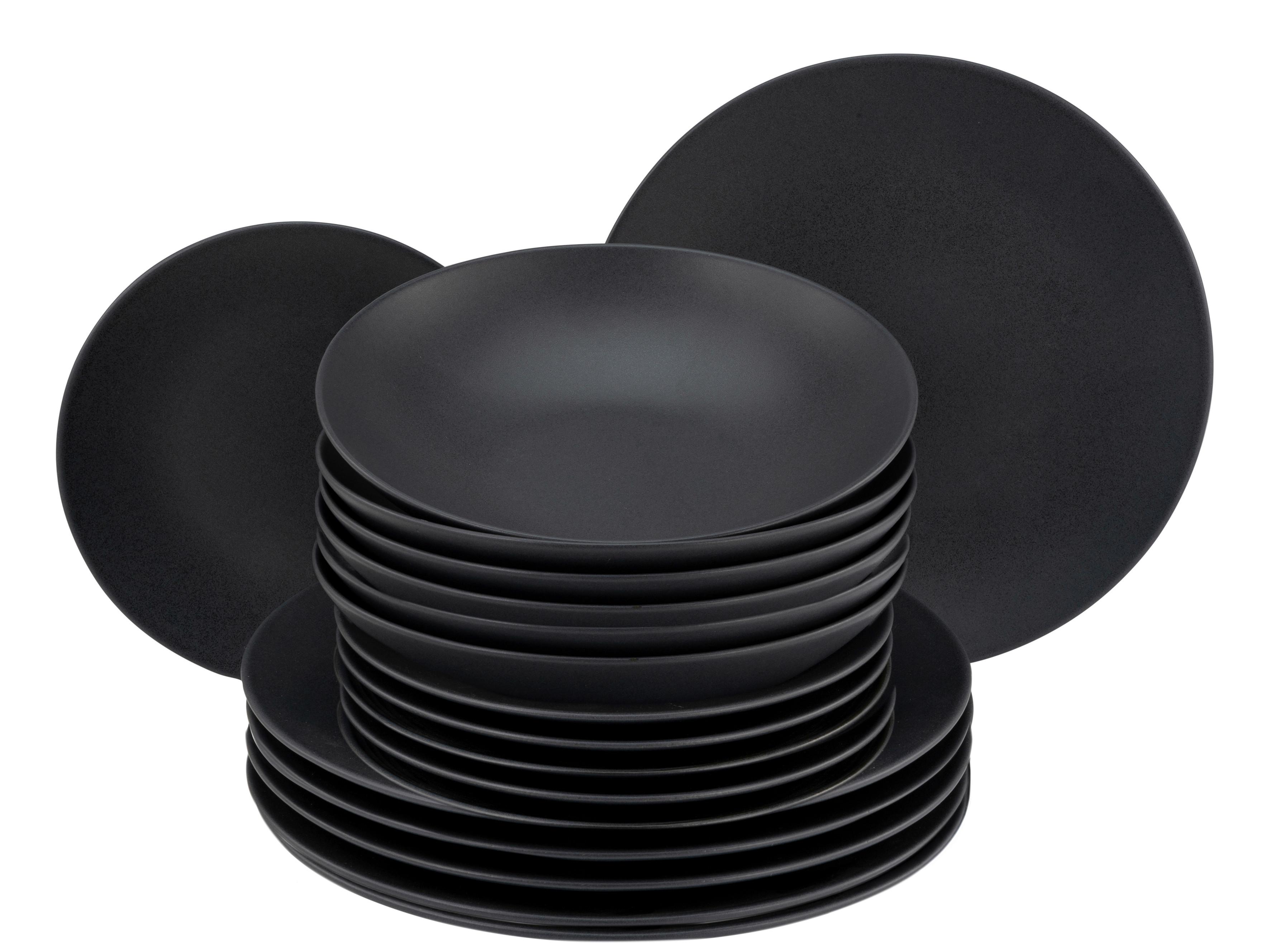 Tafelservice Soft Steinzeugk, Schwarz, 18 -Teilig. - Schwarz, Basics, Keramik - Creatable
