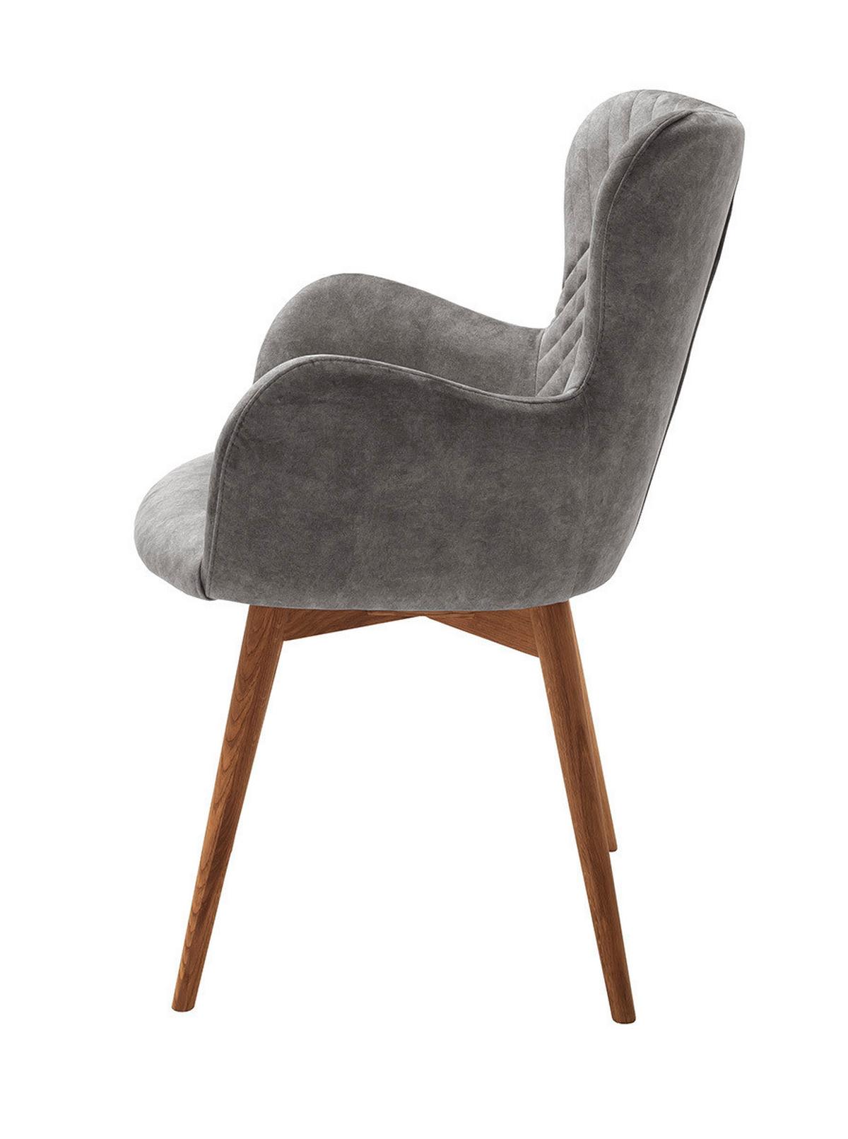 Armlehnstuhl Sarander Lichtgrau Echtholz-Beine - Wildeiche/Hellgrau, Basics, Holz/Textil (62/87/65cm) - MID.YOU