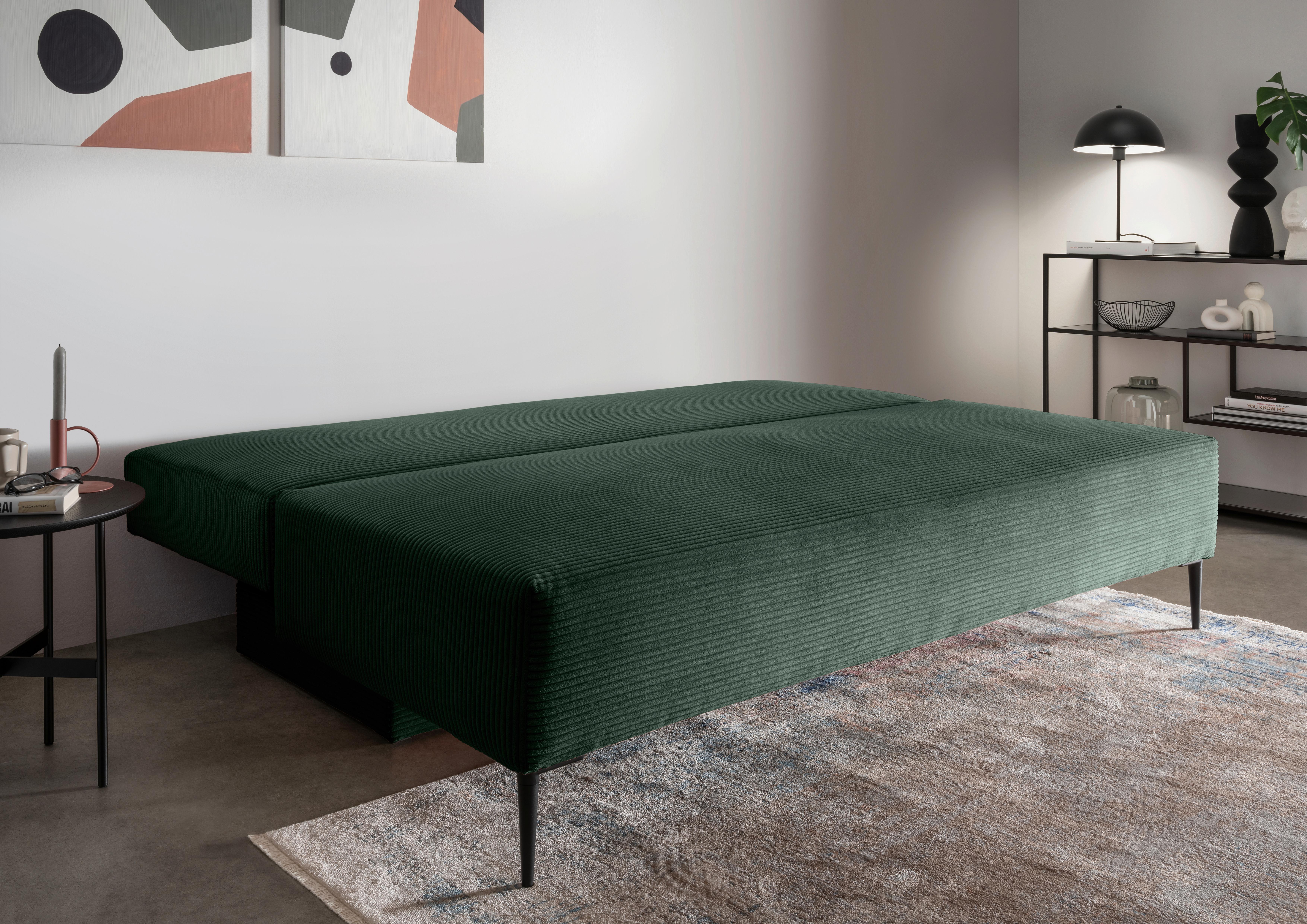 Schlafsofa Petri Dunkelgrün Cord, Rücken Echt B: 198 cm - Dunkelgrün/Schwarz, MODERN, Textil (198/90/100cm) - Livetastic