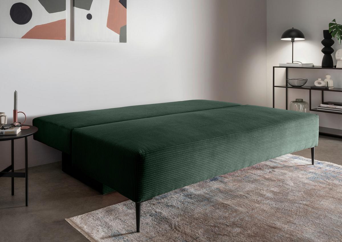 Schlafsofa Petri Dunkelgrün Cord, Rücken Echt B: 198 cm - Dunkelgrün/Schwarz, MODERN, Textil (198/90/100cm) - Livetastic