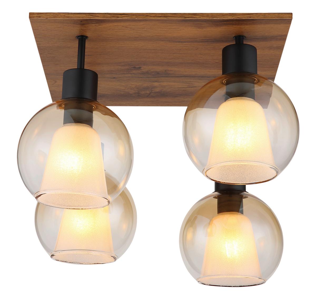 Deckenleuchte Barry L: 43 cm Klar Schwarz Dunkelbraun - Klar/Dunkelbraun, Basics, Glas/Holzwerkstoff (43/43/38cm) - Globo