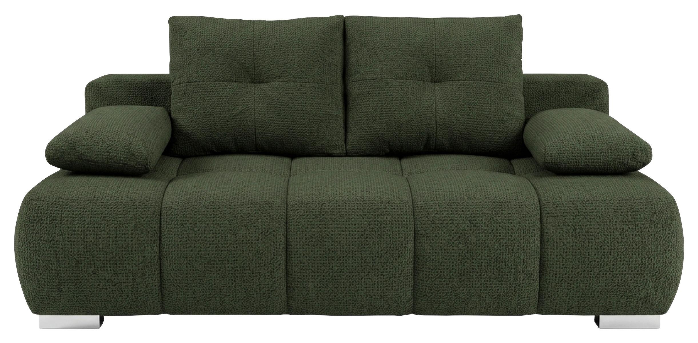 Boxspringsofa mit Bettkasten Webstoff wintermoos, B: 206 - Waldgrün/Chromfarben, Trend, Holzwerkstoff/Textil (206/90/105cm) - Luca Bessoni