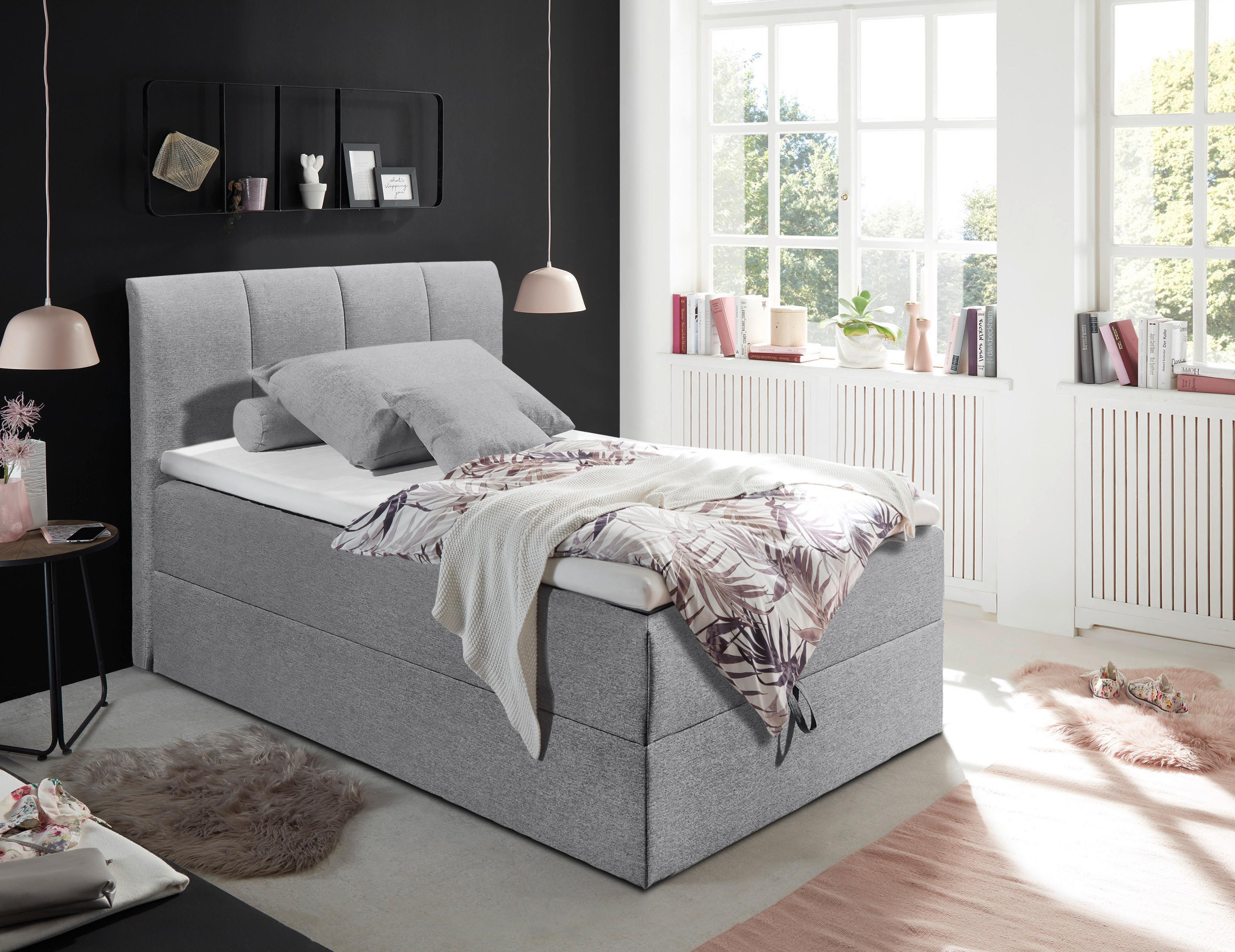 Boxspring postel  GRANADA šedá 120x200 cm - šedá/černá, Basics, textil/plast (120/200cm) - MID.YOU
