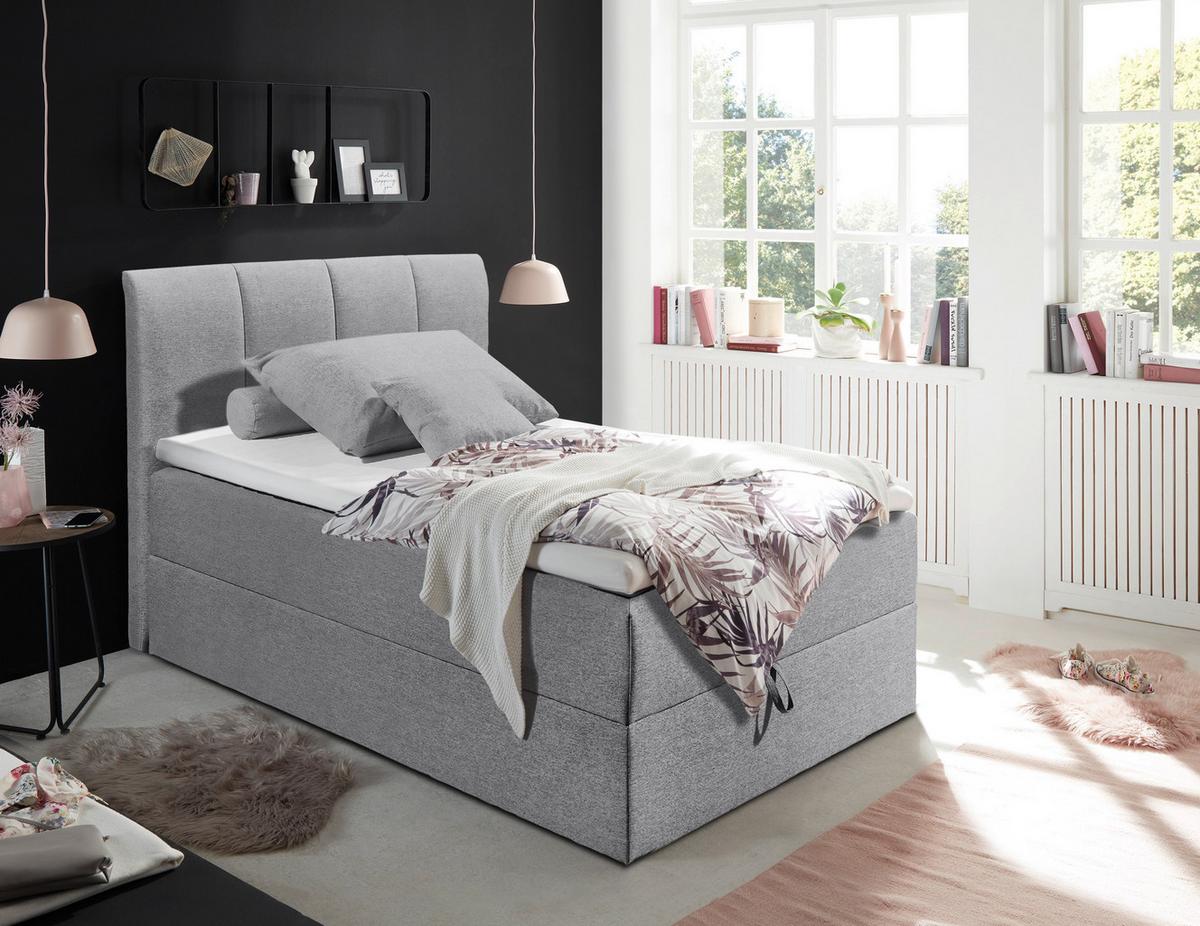 Boxspring postel  GRANADA šedá 120x200 cm - šedá/černá, Basics, textil/plast (120/200cm) - MID.YOU
