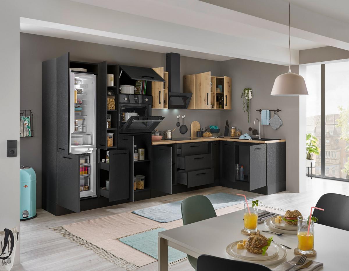 Eckküche Turin Schwarz/eiche Dekor 360x165 Cm - Schwarz/Eiche Artisan, Basics, Holzwerkstoff (360/165cm) - MID.YOU