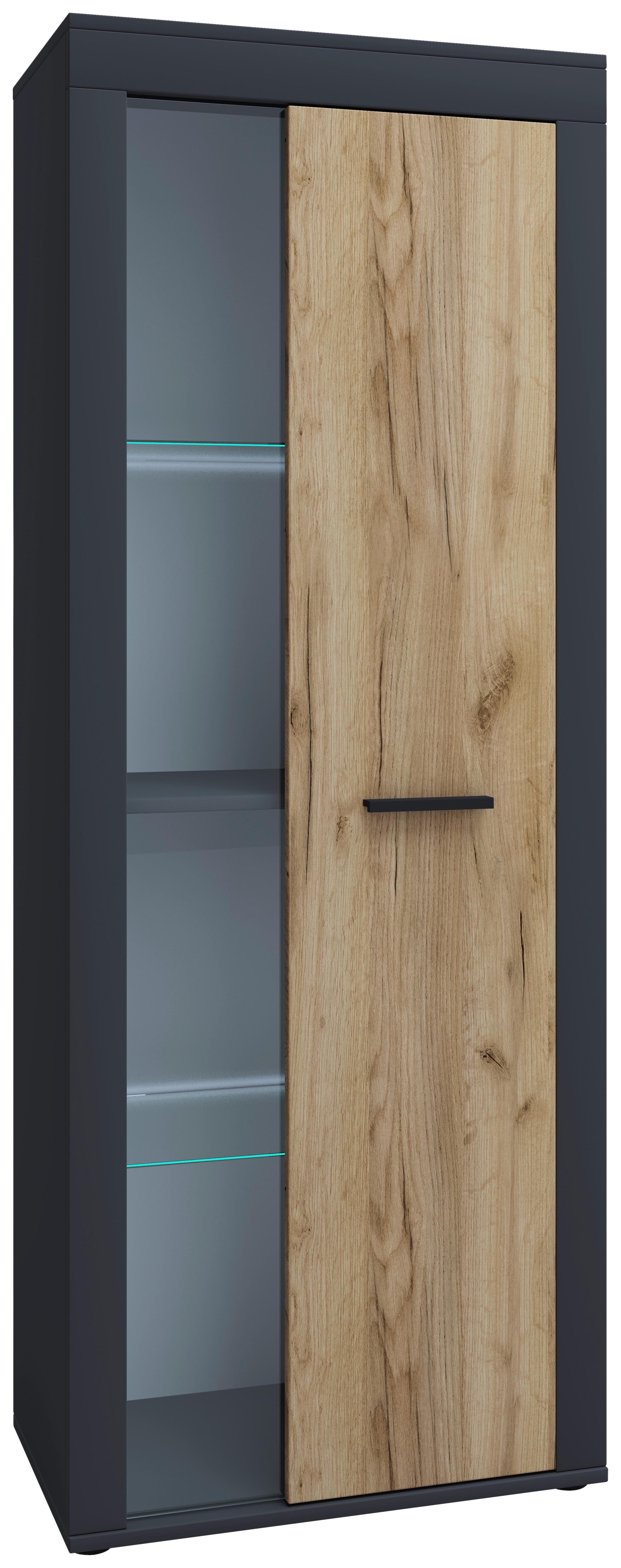 Vitrine Usilo Anthrazit/Eiche Dekor B: 60 cm - Honigeiche/Anthrazit, Design, Glas/Holzwerkstoff (60/159/35cm) - MID.YOU