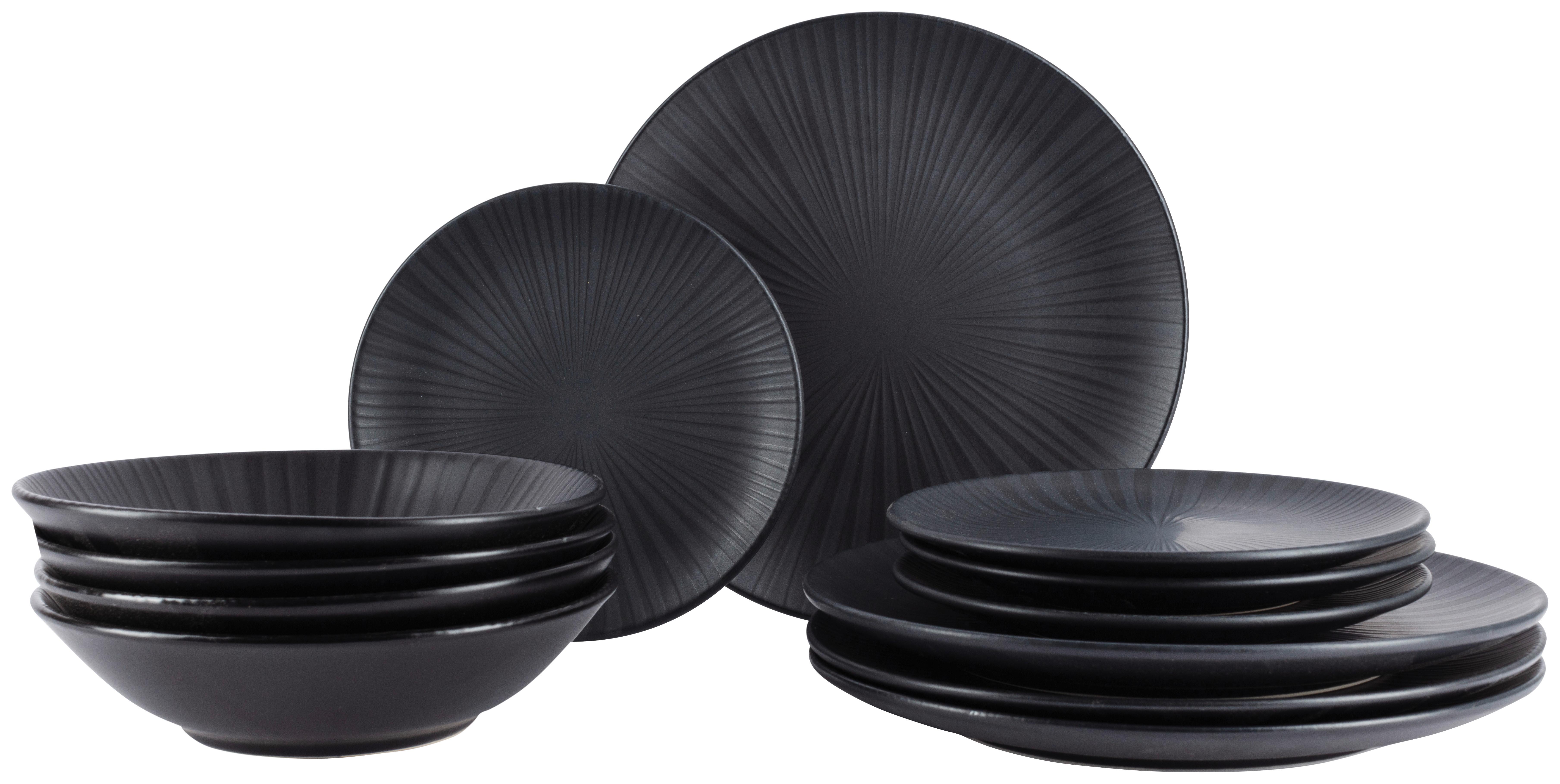 Jídelní souprava Black, 12dílná - černá, Moderní, keramika - Premium Living