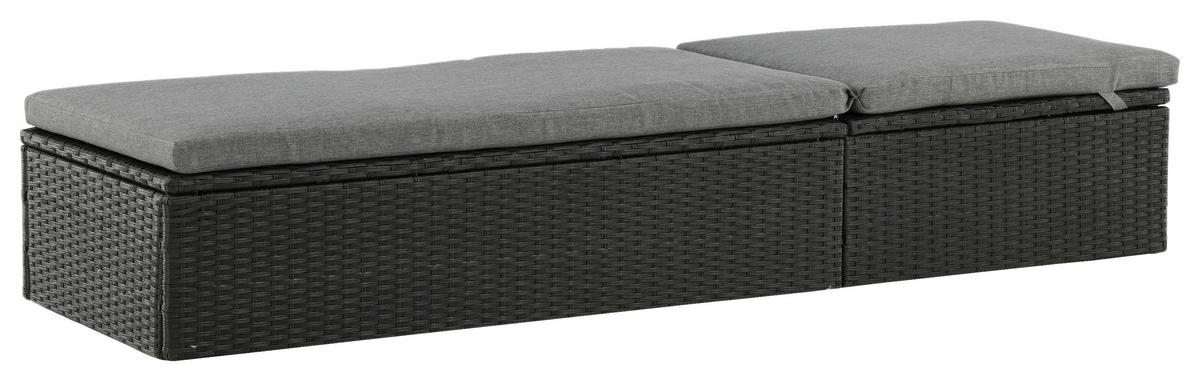 Sonnenliege Quad Kunststoff, Rückenlehne - Schwarz/Grau, KONVENTIONELL, Kunststoff/Textil (60.5/37.5/198cm) - Gardenson