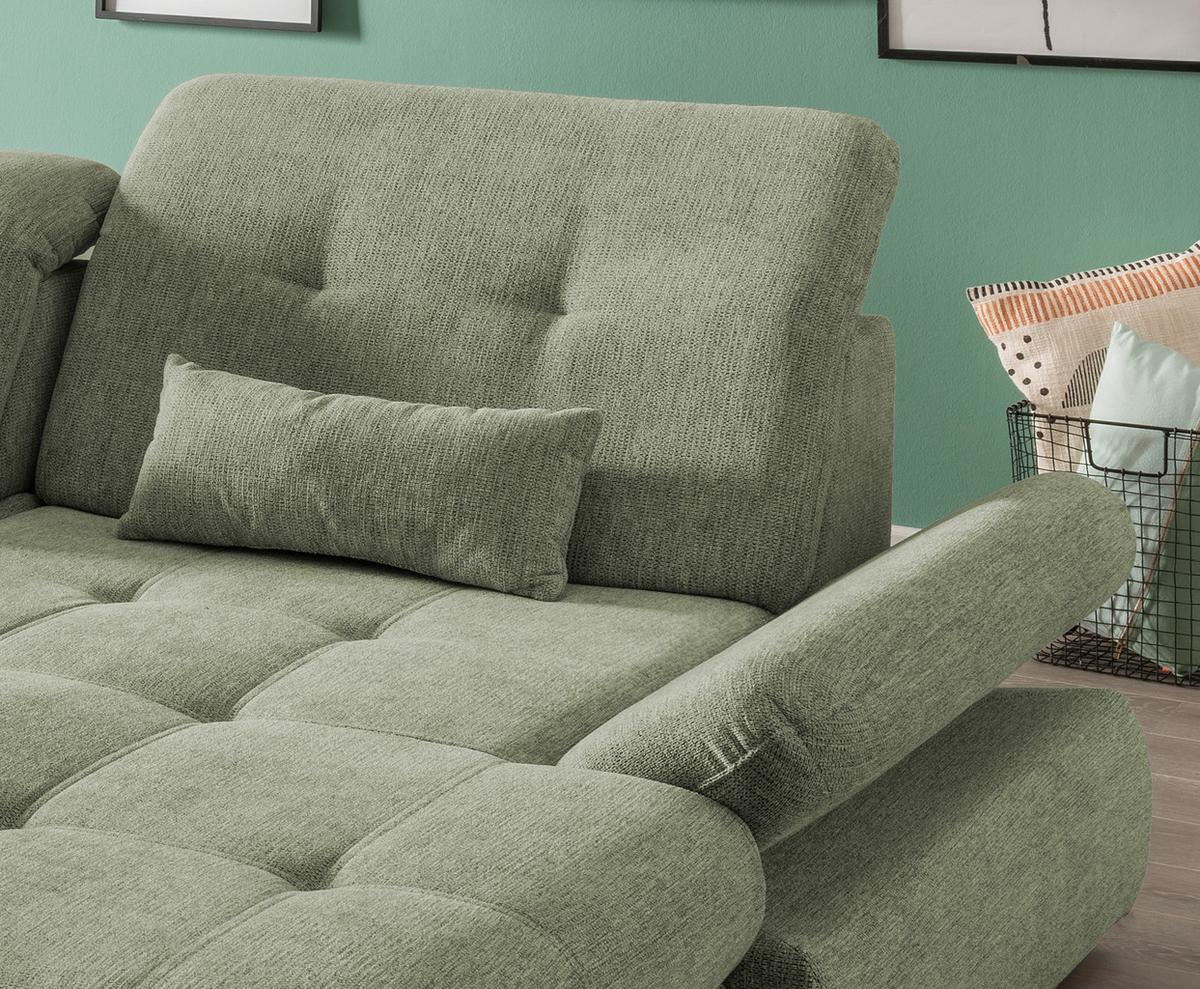 Ecksofa mit Schlaffunktion Dalida Grün Chenille - Chromfarben/Grün, Design, Textil (300/196cm) - Livetastic