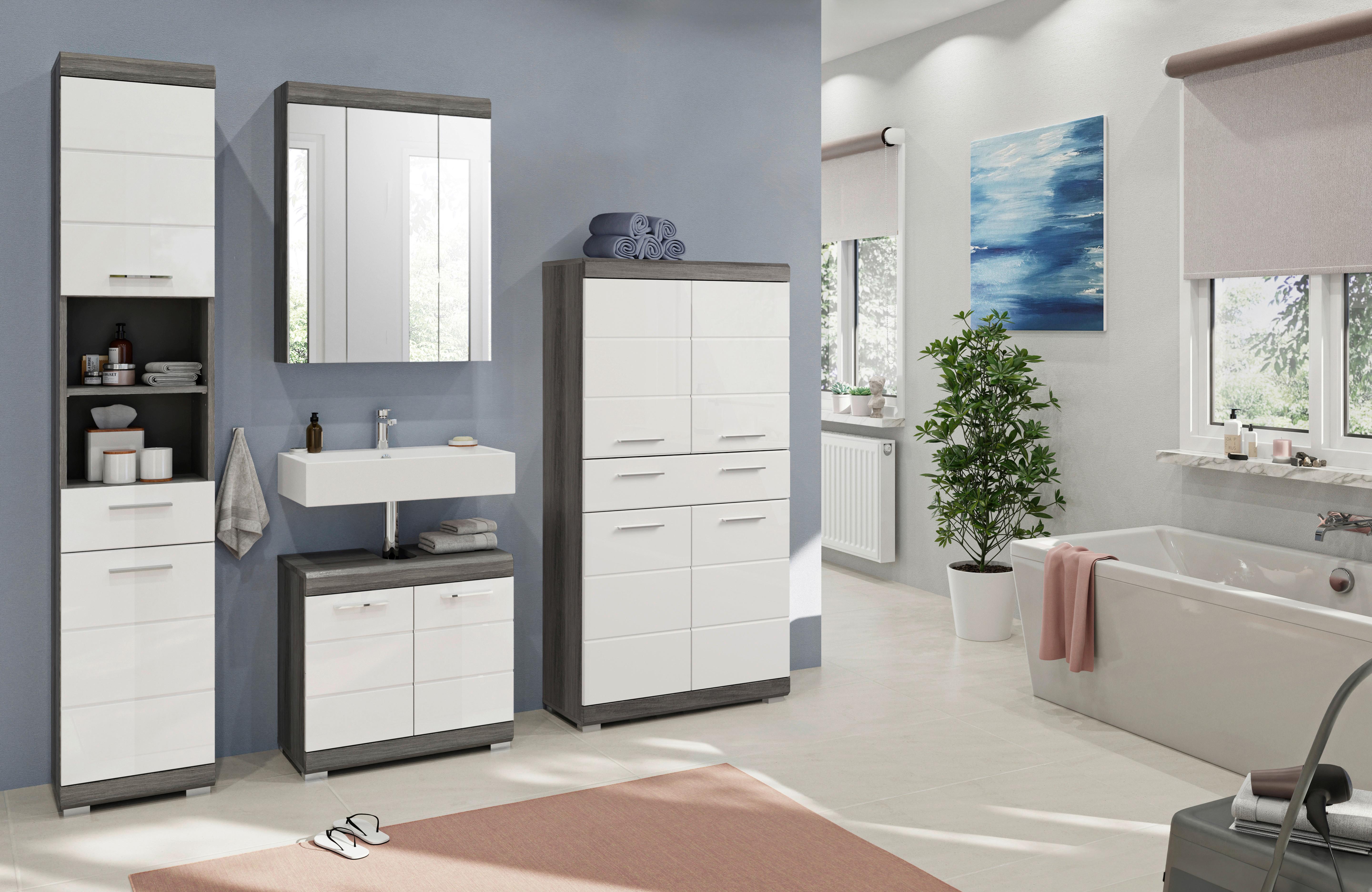 Badezimmer Scout - Weiß Hochglanz/Grau, MODERN, Holzwerkstoff (171cm) - MID.YOU