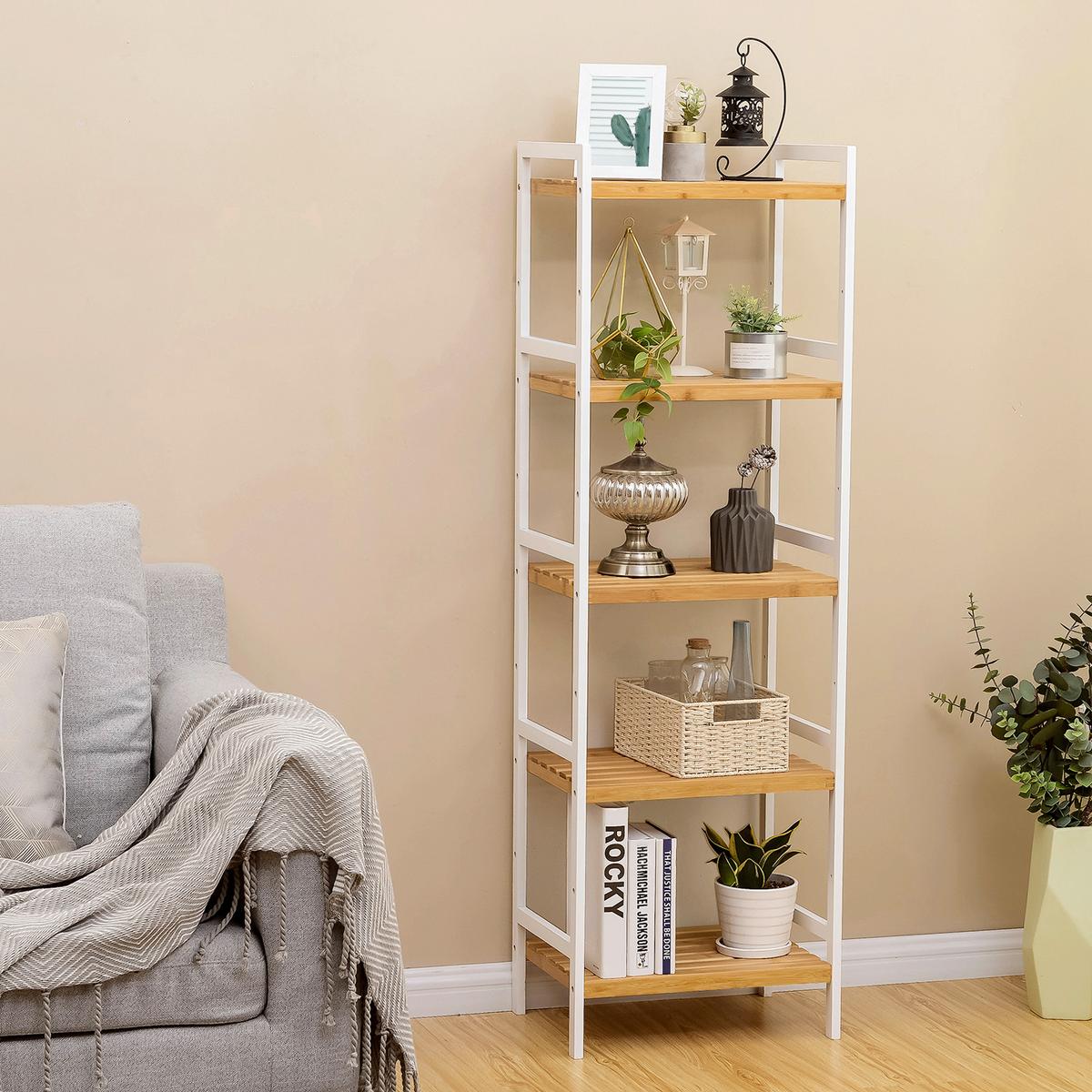 Bamboo Shelf Naturfarben/Weiß B: 45 cm - Weiß/Naturfarben, Basics, Naturmaterialien (45/142/31,5cm)