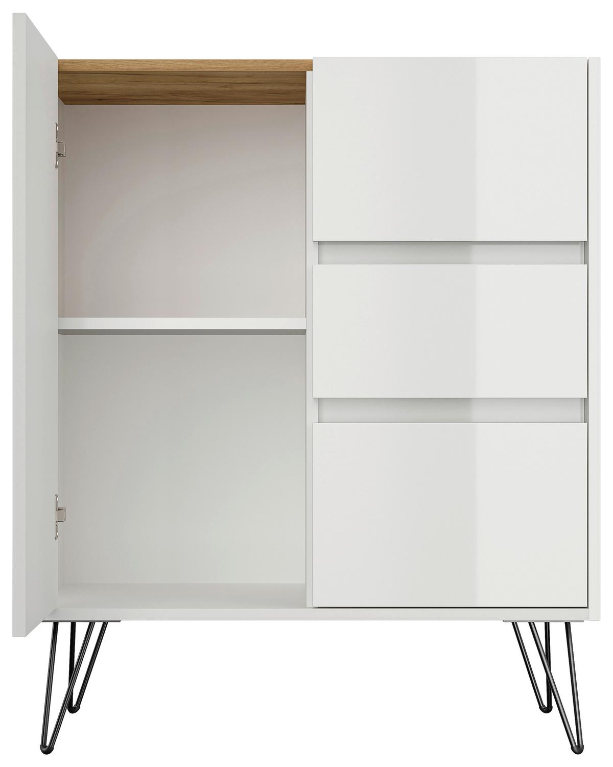 Sideboard Posseik Industrial Eichefarben/weiß B: 76 Cm - Weiß Hochglanz/Eichefarben, Design, Holzwerkstoff (76/93,6/42cm) - P & B