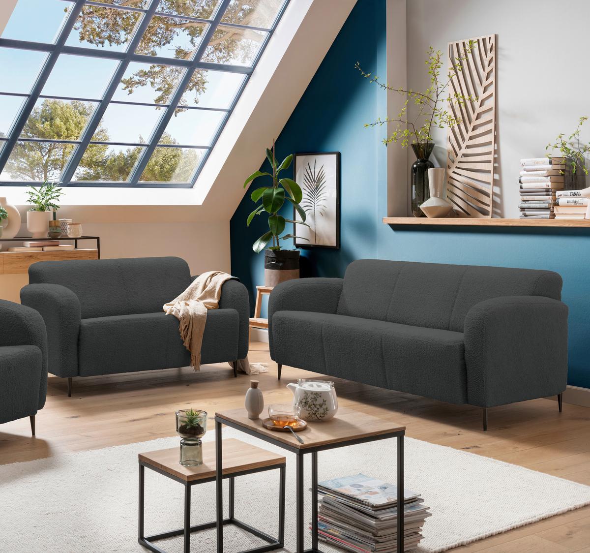 Sitzgarnitur 2-Tlg. Marone Anthrazit - Anthrazit/Schwarz, MODERN, Textil (180/76/90cm) - Livetastic