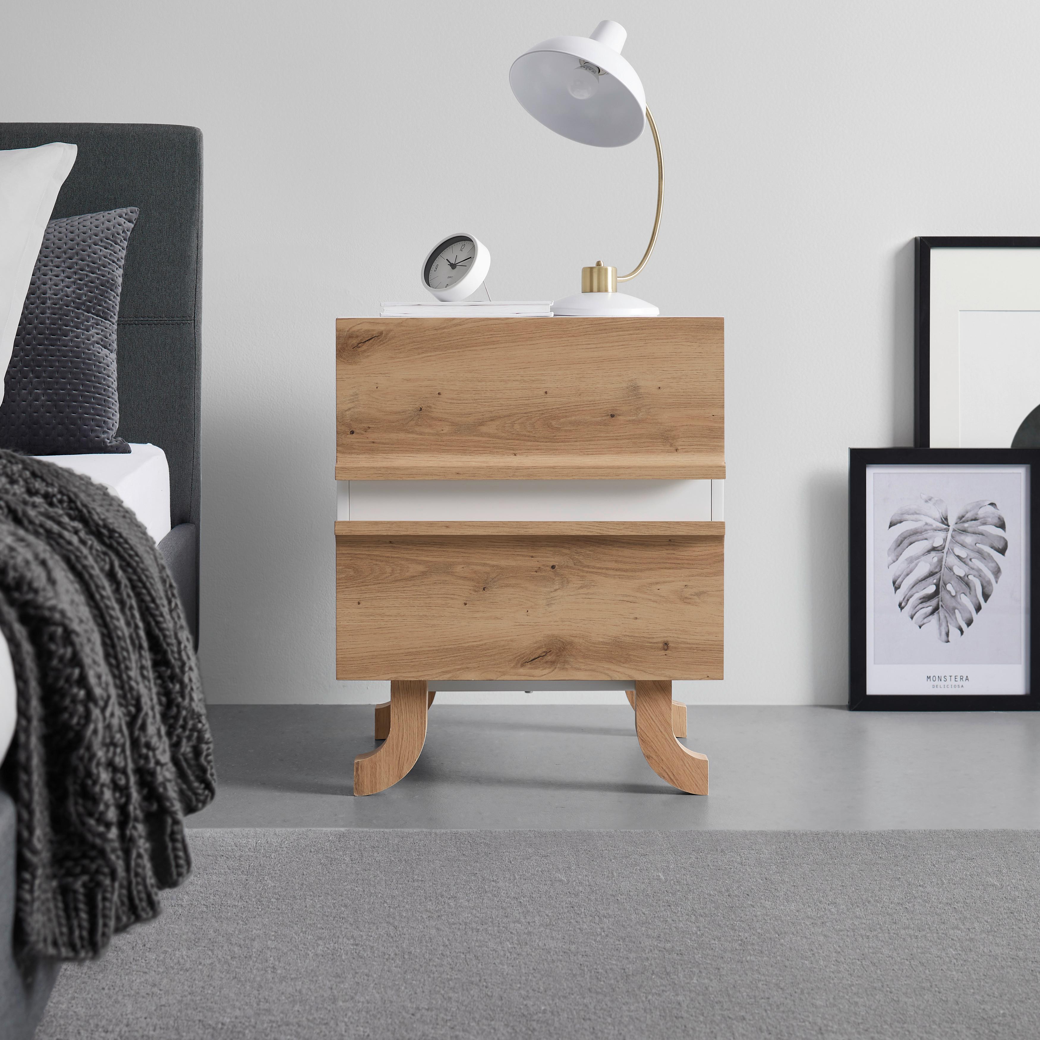 Noční stolek VIRA barvy dubu/bílá - bílá/barvy borovice, Moderní, dřevo (48/60/43cm) - Bessagi Home