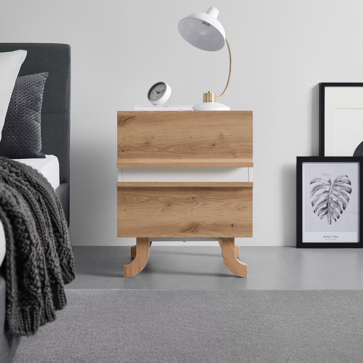 Nočný stolík VIRA farby dubu/biela - biela/farba borovice, Modern, drevo (48/60/43cm) - Bessagi Home