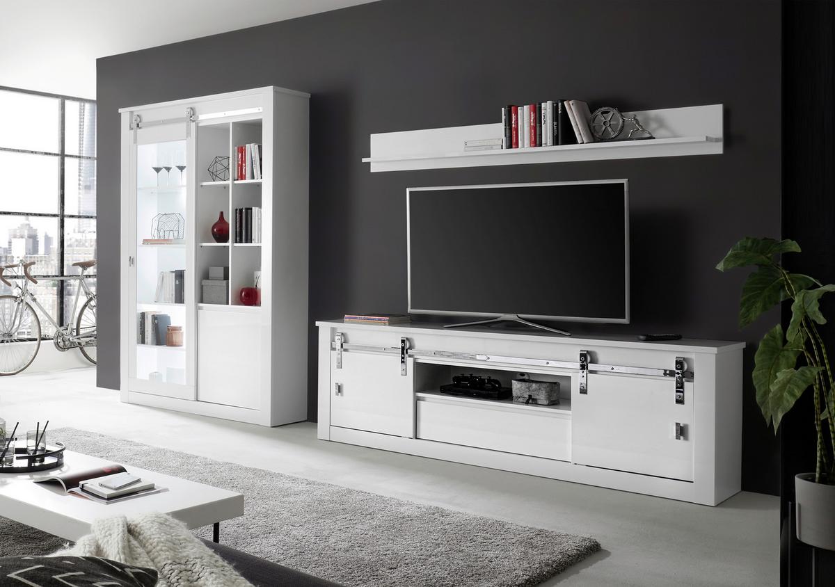WOHNWAND Daytona Weiß HG B: 349 cm - Weiß Hochglanz/Weiß, Design, Holzwerkstoff (349/200/43cm) - Livetastic