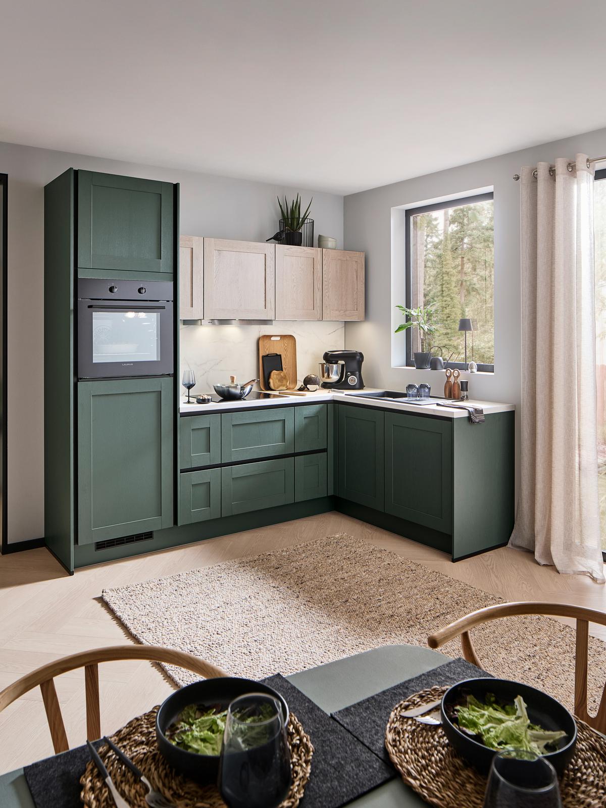 Eckküche Pn 500 - Eichefarben/Graphitfarben, ROMANTIK / LANDHAUS, Holzwerkstoff (253,2/176,6cm) - Pino