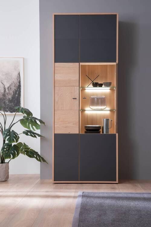 Vitrine Valencia B: 79 cm Anthrazit/Eichefarben - Eiche Bianco/Anthrazit, Design, Glas/Holz (79/207/37cm) - MID.YOU