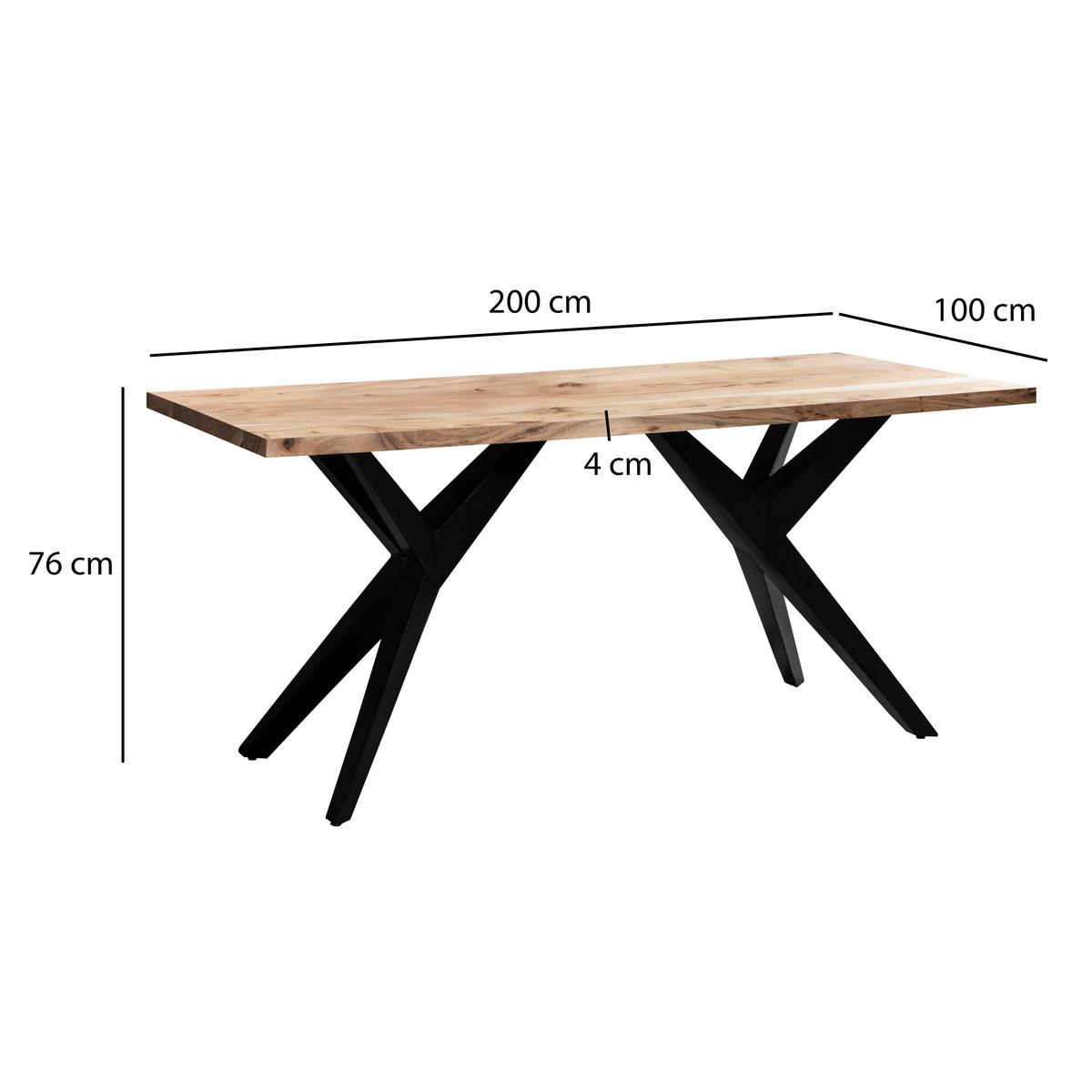 Esstisch Akaziefarben L: 200 cm - Schwarz/Akaziefarben, Design, Holz/Metall (200/100/76cm) - Livetastic