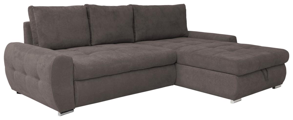Ecksofa Mit Schlaffunktion Solar Braun 277x175 Cm - Chromfarben/Braun, Design, Textil (277/175cm) - Livetastic