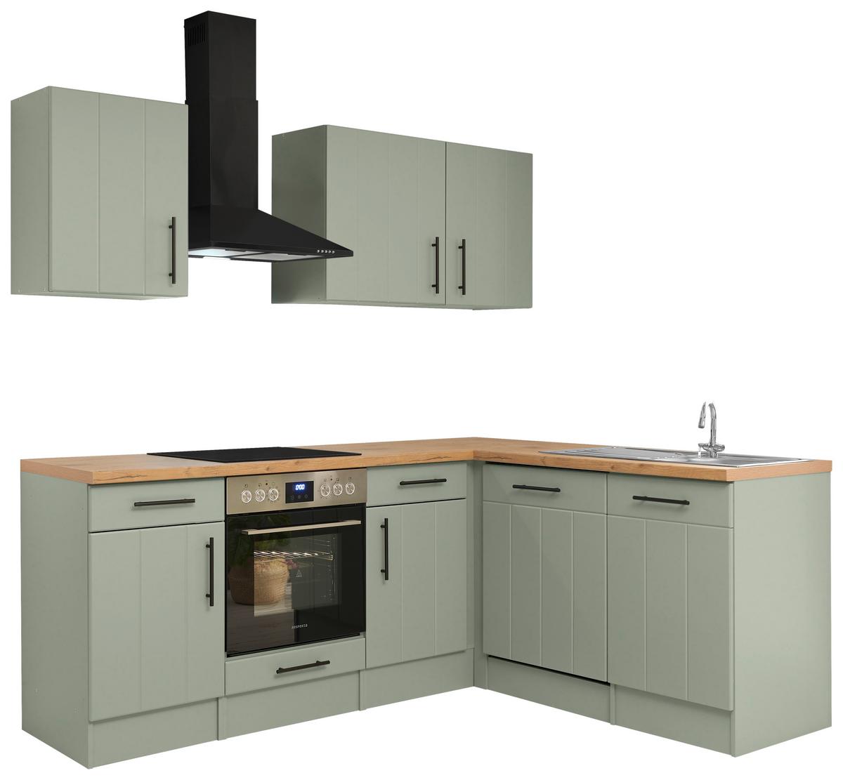 Eckküche Anton Wildeiche/Schilfgrün B: 220cm - Schilfgrün/Wildeiche, Trend, Holzwerkstoff (220/172cm) - Respekta