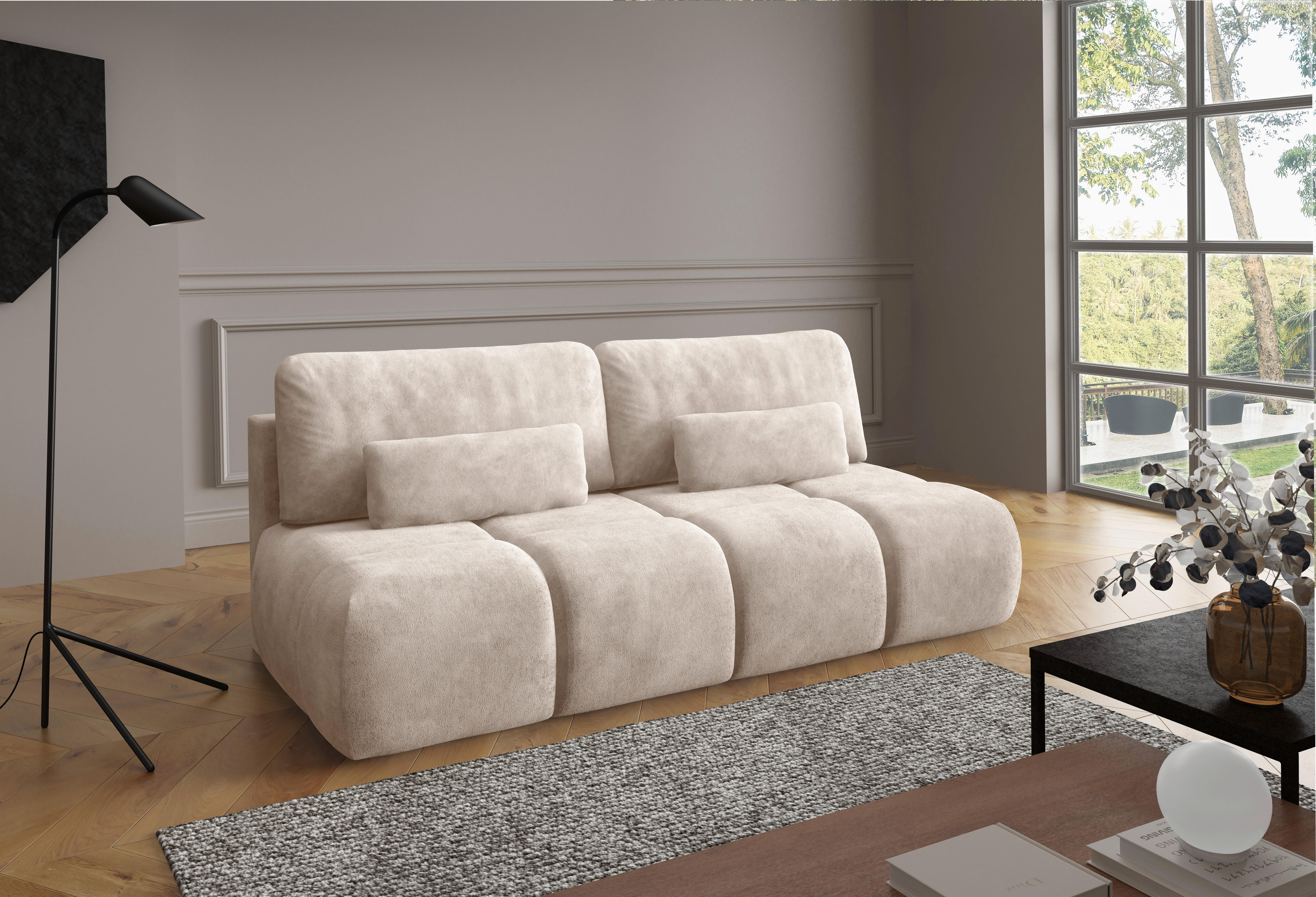 Schlafsofa Maron Beige B: 219cm - Beige/Schwarz, Design, Textil (219/94/110cm) - Livetastic