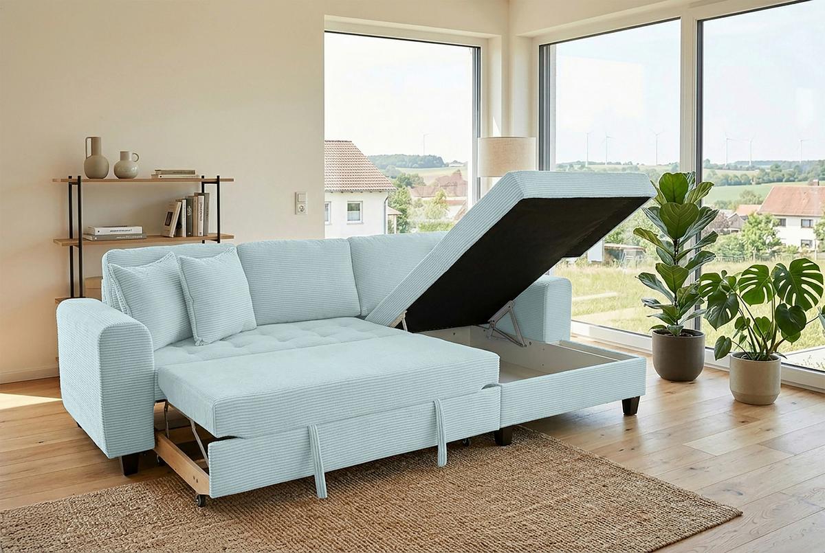 Ecksofa Moritz Graugrün S: ca. 265x155 cm - Salbeigrün, Trend, Textil (265/155cm)