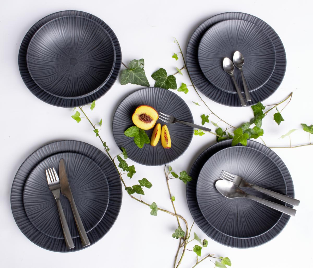 Tafelservice Keramik 4 Personen Geschirr Set Schwarz - Schwarz, Basics, Keramik - Creatable