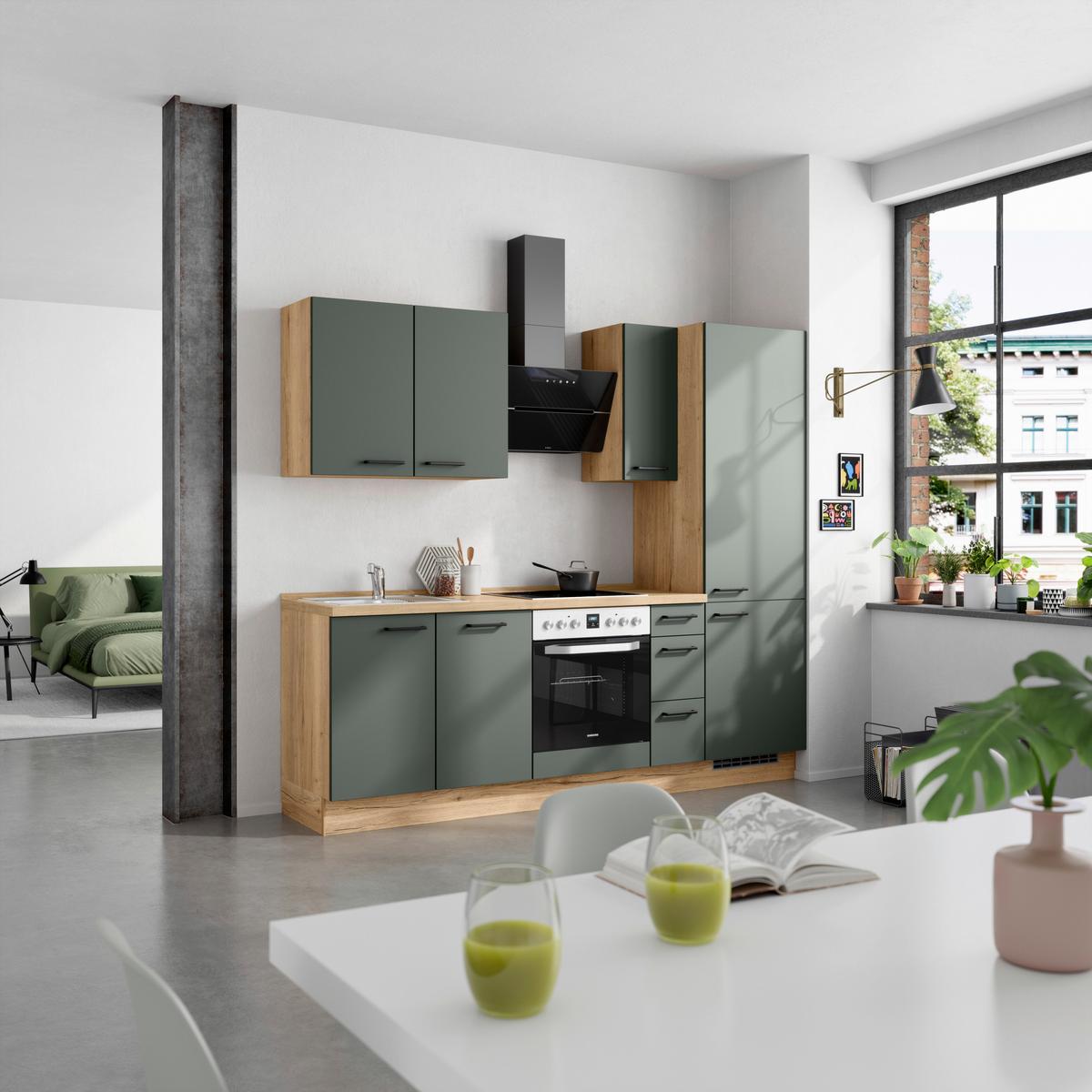 Küchenleerblock Easytouch High-Line, H2 Rechts - Dunkelgrün/Eichefarben, MODERN, Holzwerkstoff (240cm) - Nobilia