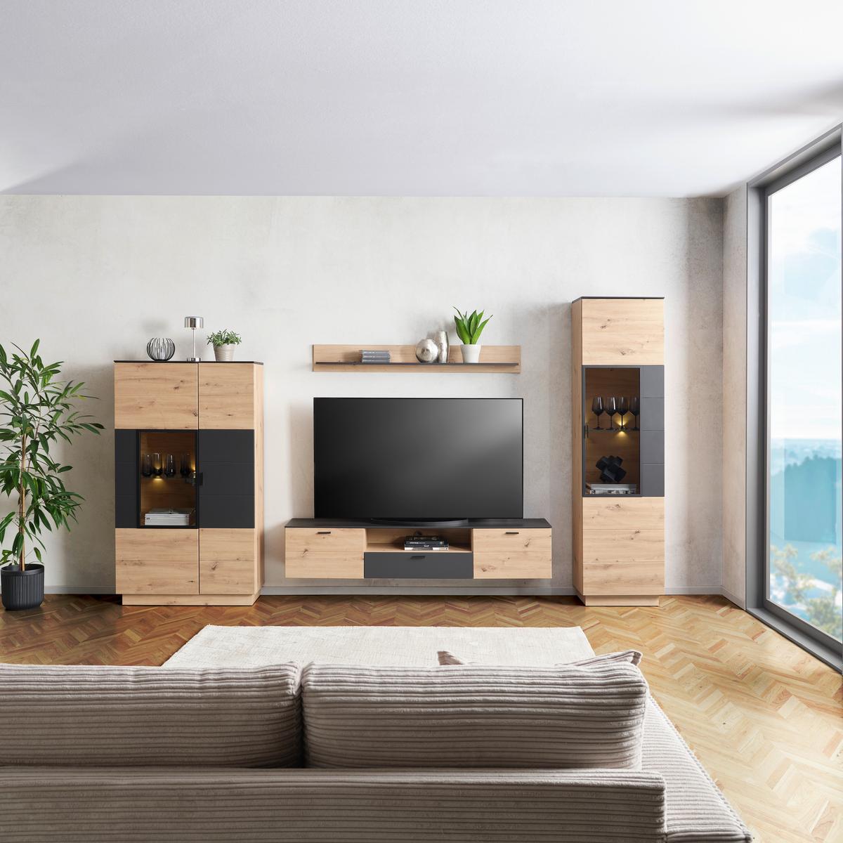 Wohnkombination Modern 4 -teilig. Tonale 8, Eiche Dekor/grau - MODERN (329,5/207,6/40cm)