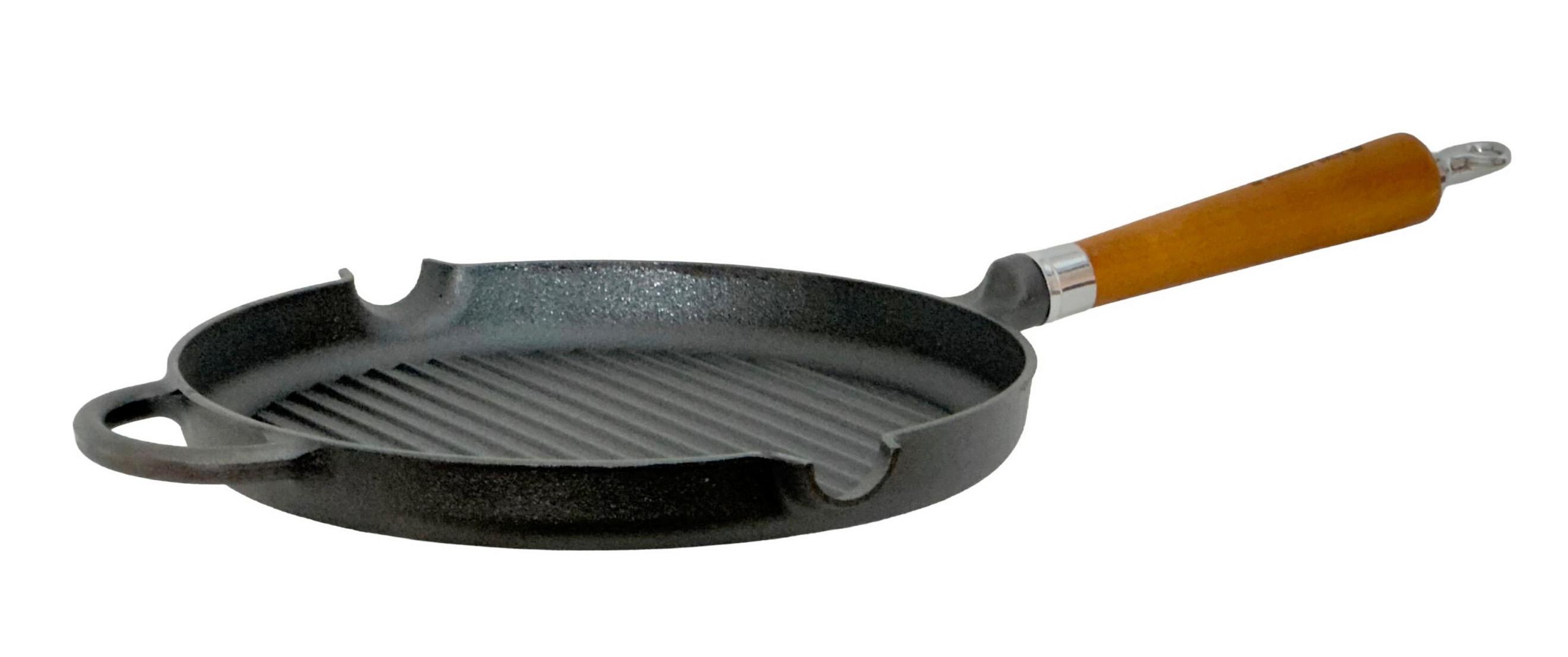 GRILLPFANNE D: 28 cm mit Buchenholzgriff - Schwarz/Braun, Basics, Holz/Metall (57/28/8cm)