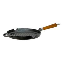 GRILLPFANNE D: 28 cm mit Buchenholzgriff - Schwarz/Braun, Basics, Holz/Metall (57/28/8cm)