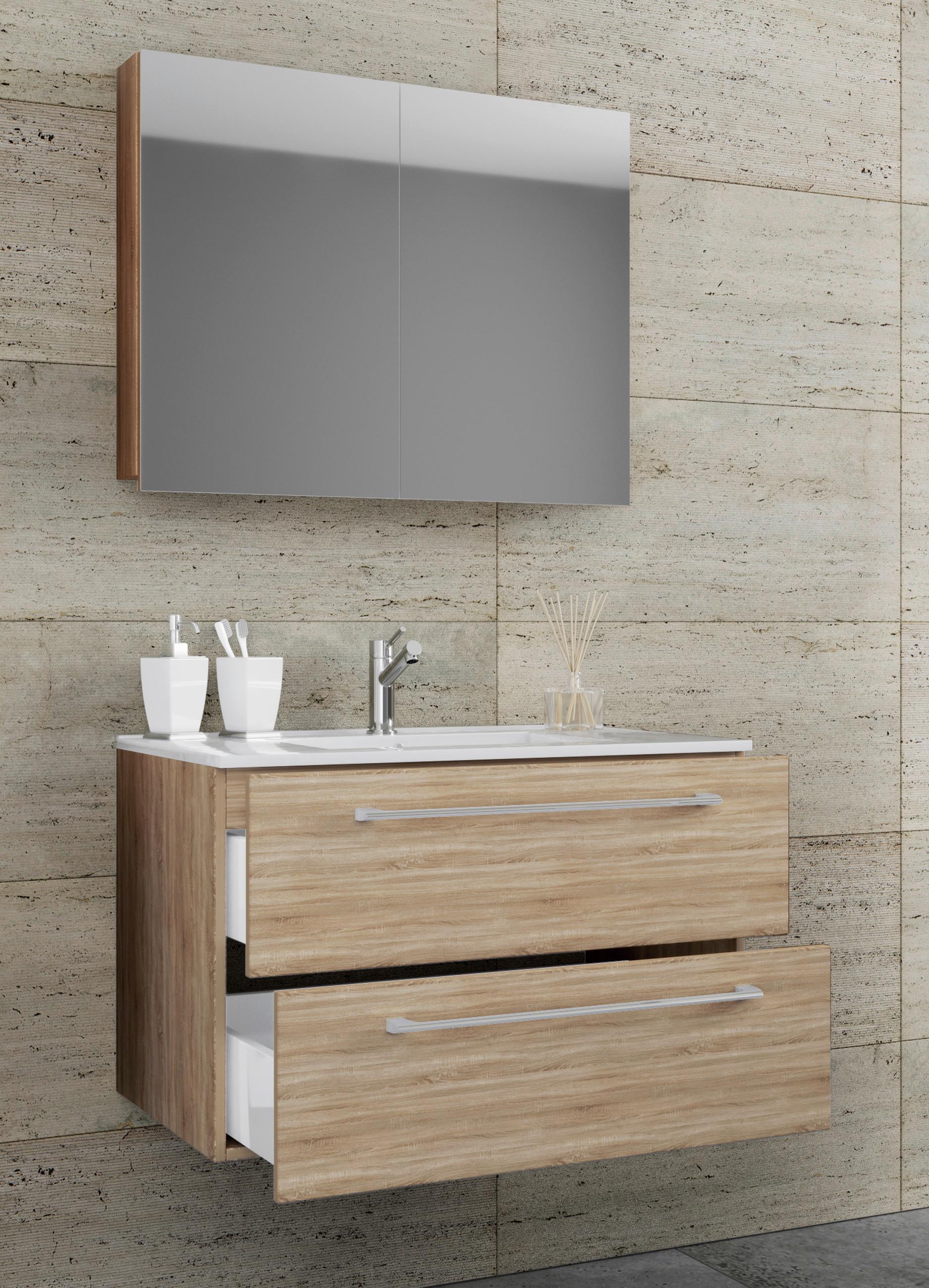 Badezimmer Badinos 3-Teilig Sonoma Eiche B: 80 cm - Weiß/Sonoma Eiche, MODERN, Keramik/Holzwerkstoff (80cm) - MID.YOU