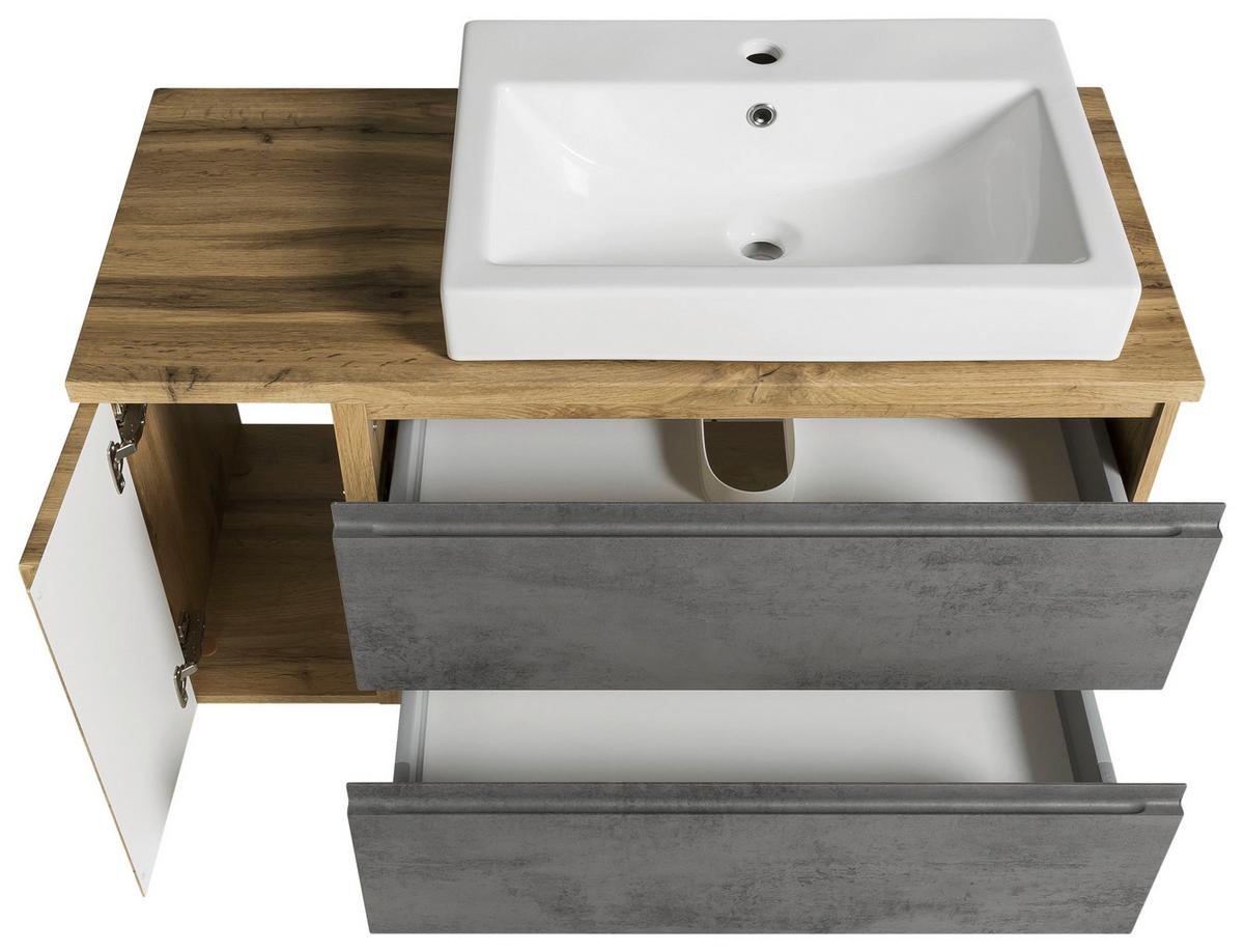 Waschbecken Mit Unterschrank Varese B: 105 Cm Grau - Eiche Wotan/Weiß, MODERN, Keramik/Holzwerkstoff (105cm) - Held