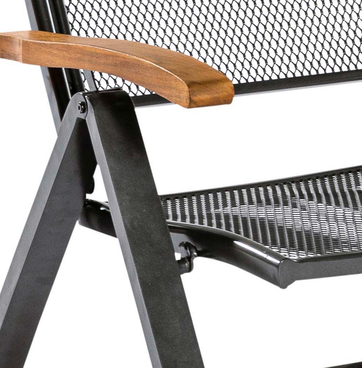 Gartensessel Klappbar Tilos Aluminium/holz - Schwarz/Akaziefarben, KONVENTIONELL, Holz/Metall (60/114/79cm) - Gardenson