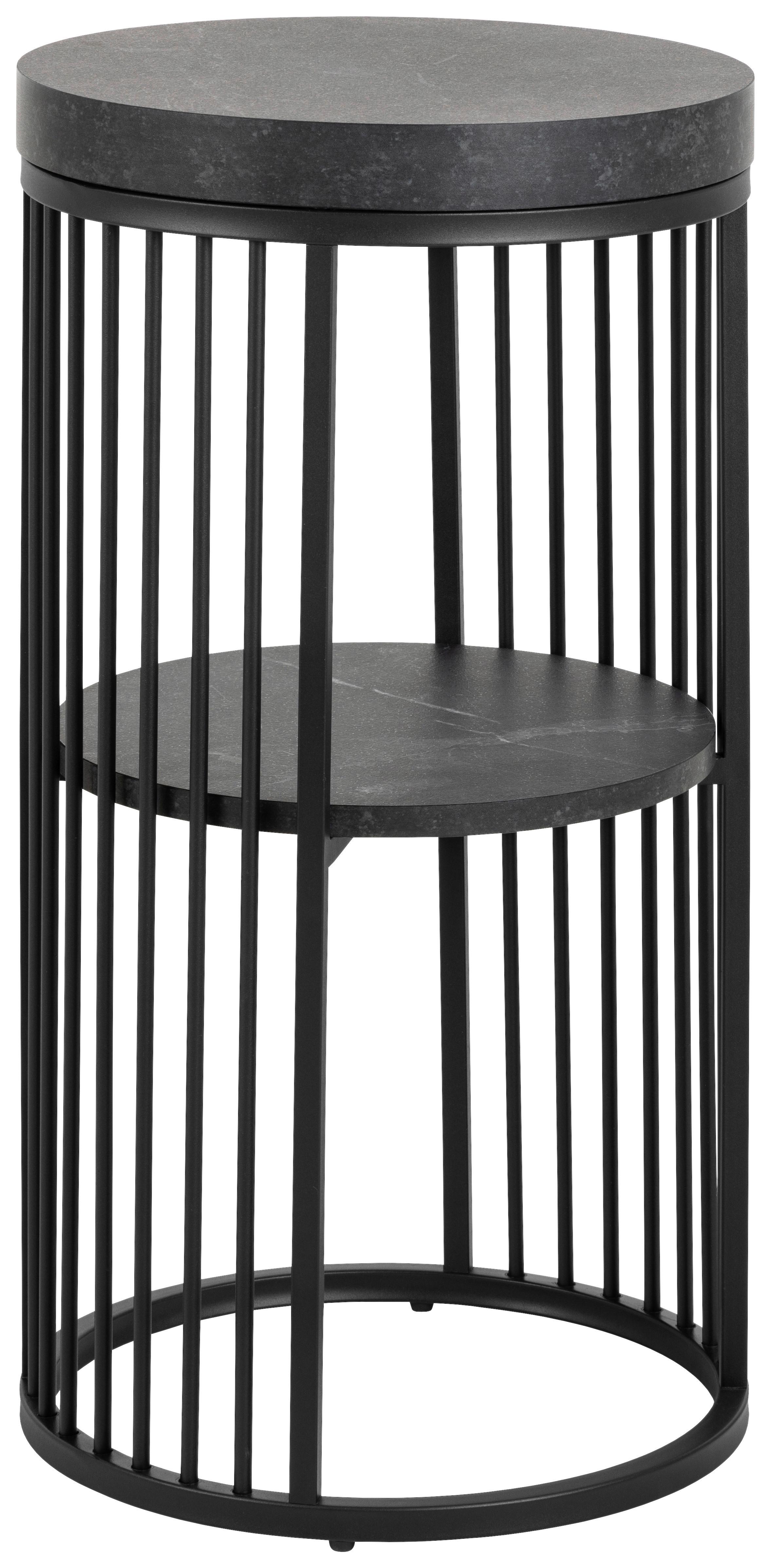 Príručný stolík Strington, vzhľad mramoru, š/v: 35/65cm - čierna, Design, kov/kompozitné drevo (35/65cm)