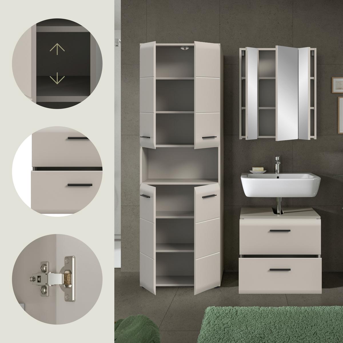 Badezimmer Ice Kaschmir B: 120cm - Kaschmir/Schwarz, Trend, Glas/Holzwerkstoff (120cm) - MID.YOU