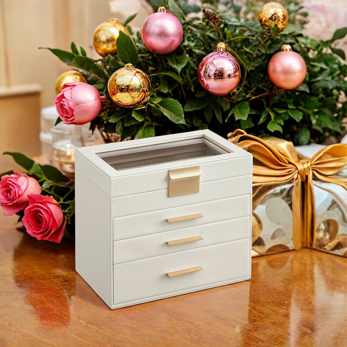 Schmuckkästchen Weiß B: 25,1 cm - Weiß, LIFESTYLE, Holzwerkstoff (25,1/21.5/15,3cm)